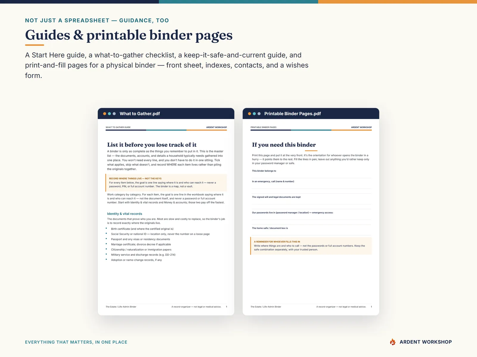 Estate / Life-Admin Binder — the PDF guides and printable binder pages