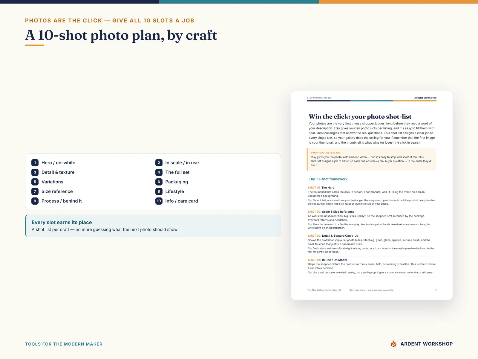 Etsy Listing Optimization Kit — the 10-shot photo plan, by craft