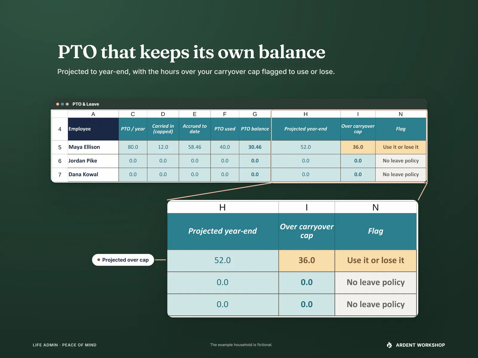 PTO & Leave with a lens on projected year-end hours, projected hours over the carryover cap and the use-it-or-lose-it flag