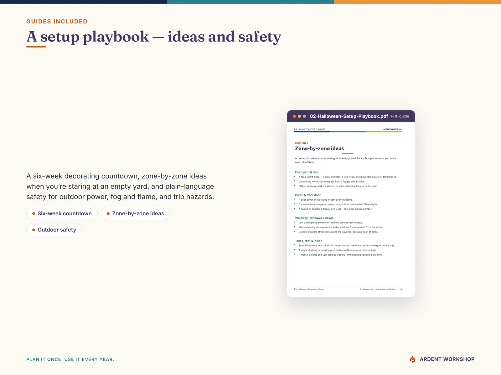 Halloween Setup Playbook PDF — zone-by-zone decorating ideas and safety