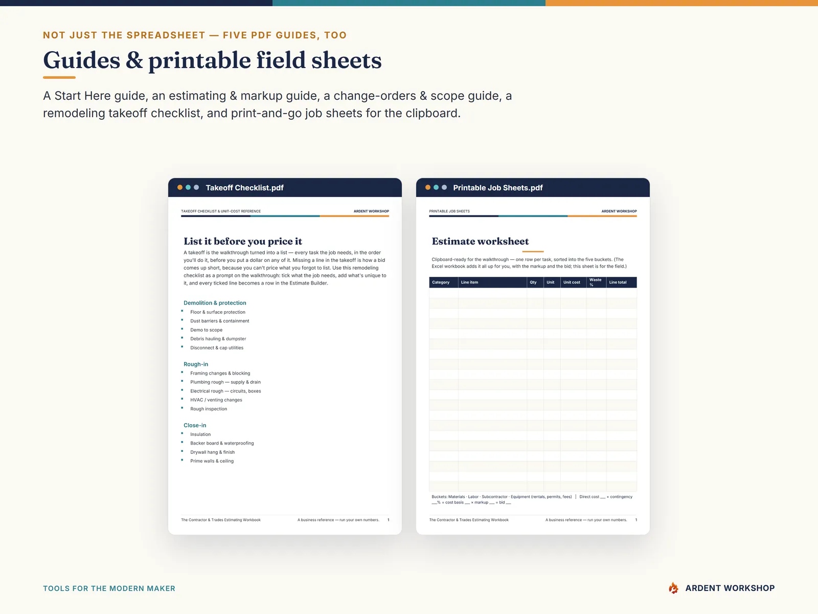 Contractor & Trades Estimating Workbook — the remodeling takeoff checklist by phase