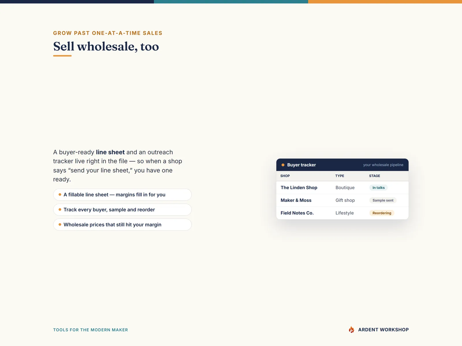 Maker's Business Operating System — line sheet and buyer tracker