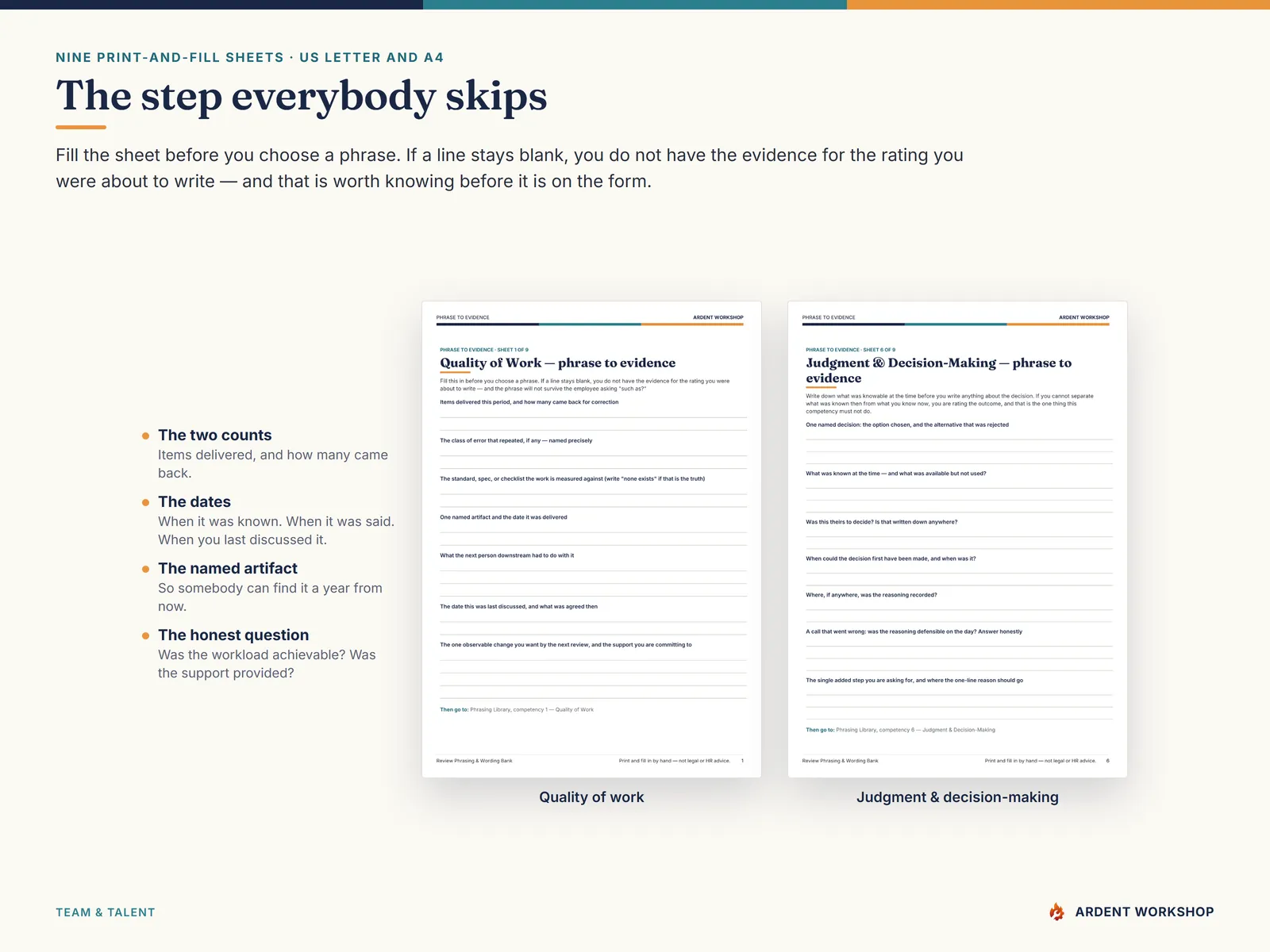 A phrase-to-evidence worksheet — the counts, dates and consequences to gather before choosing a phrase, with ruled fill-in lines