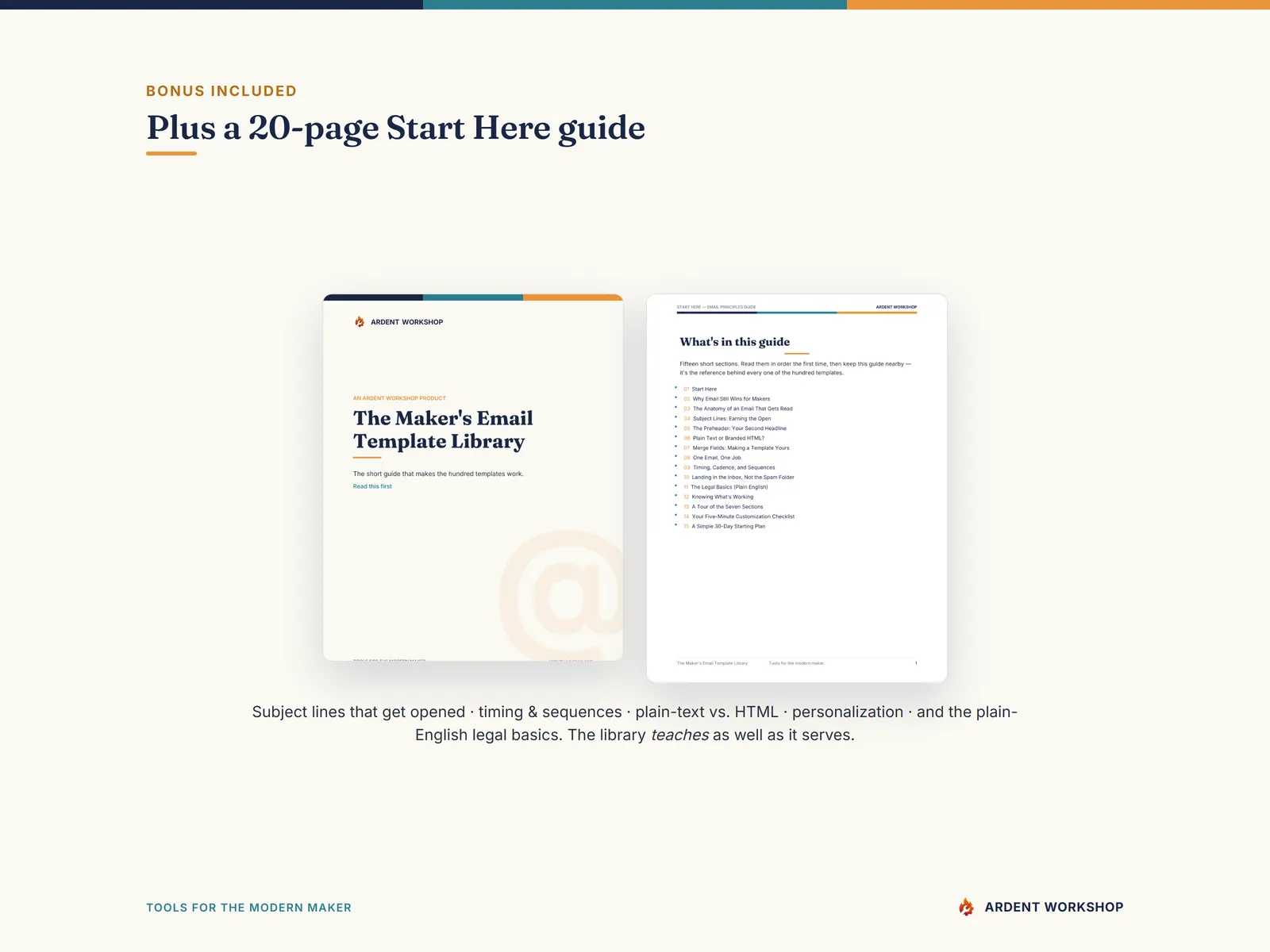Maker's Email Template Library — bonus 20-page Start Here guide