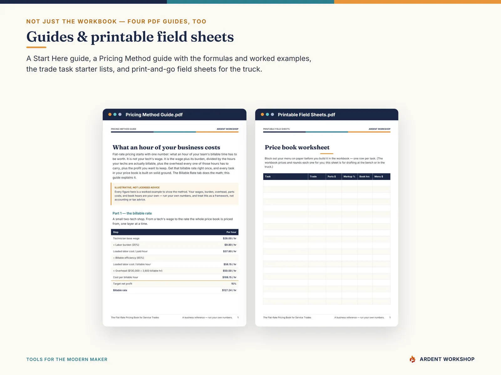 Flat-Rate Pricing Book — the Pricing Method guide and printable field sheets for the truck