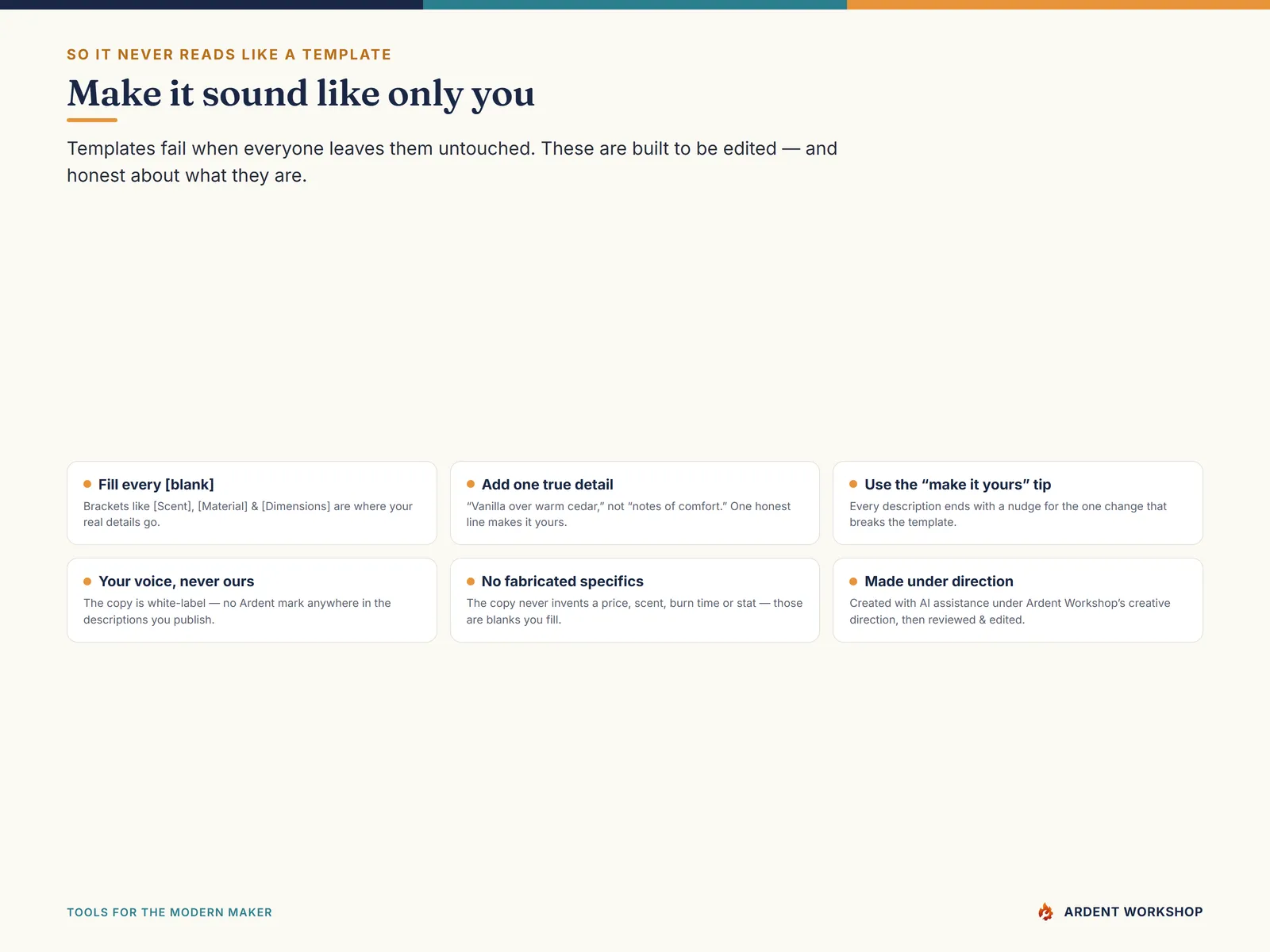 Maker's Product Description & Brand Voice Copy Bank — Make it sound like only you