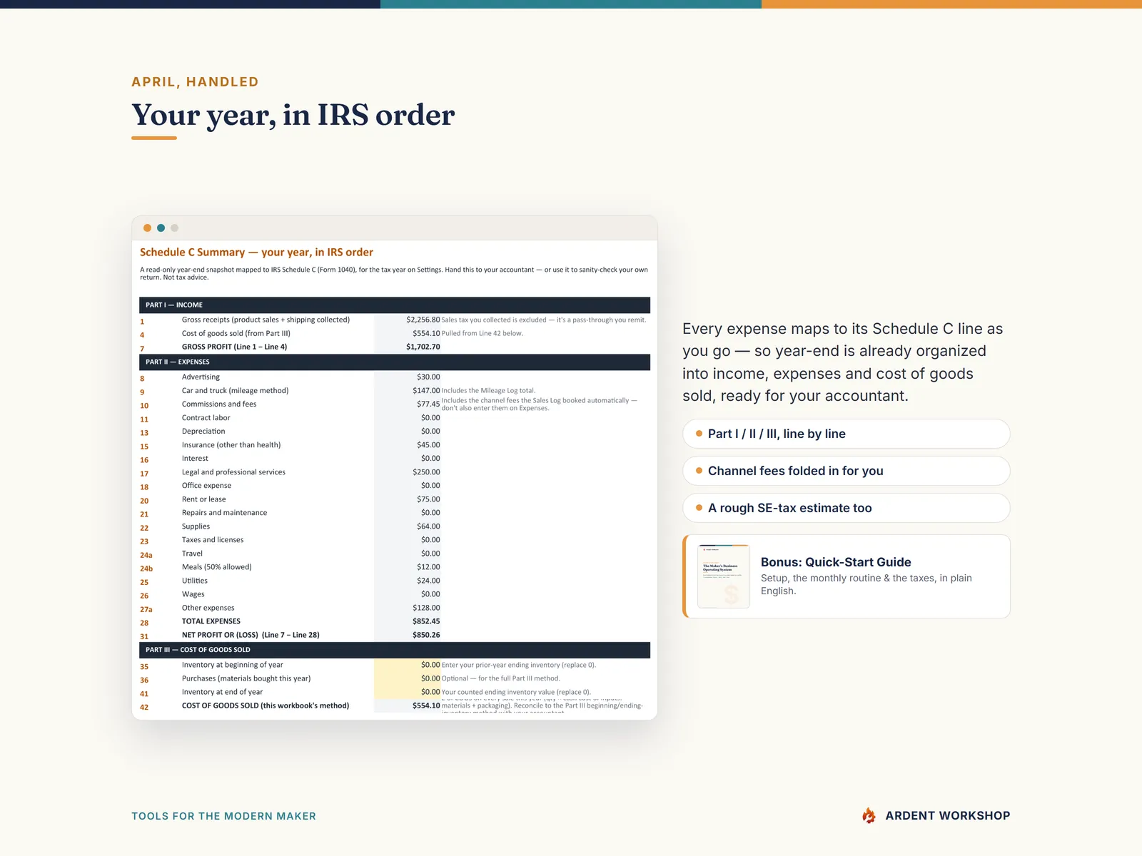 Maker's Business Operating System — your year in Schedule C order