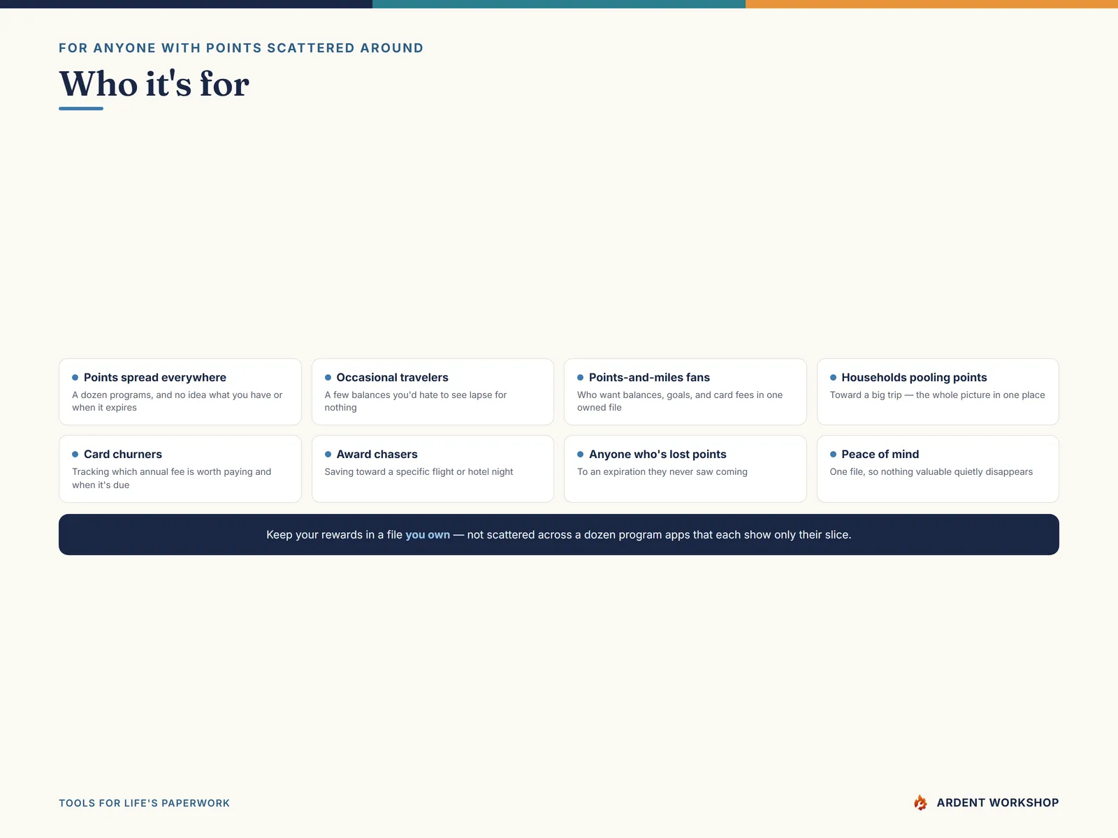 Built for anyone with points scattered across programs, occasional travelers, and points-and-miles fans