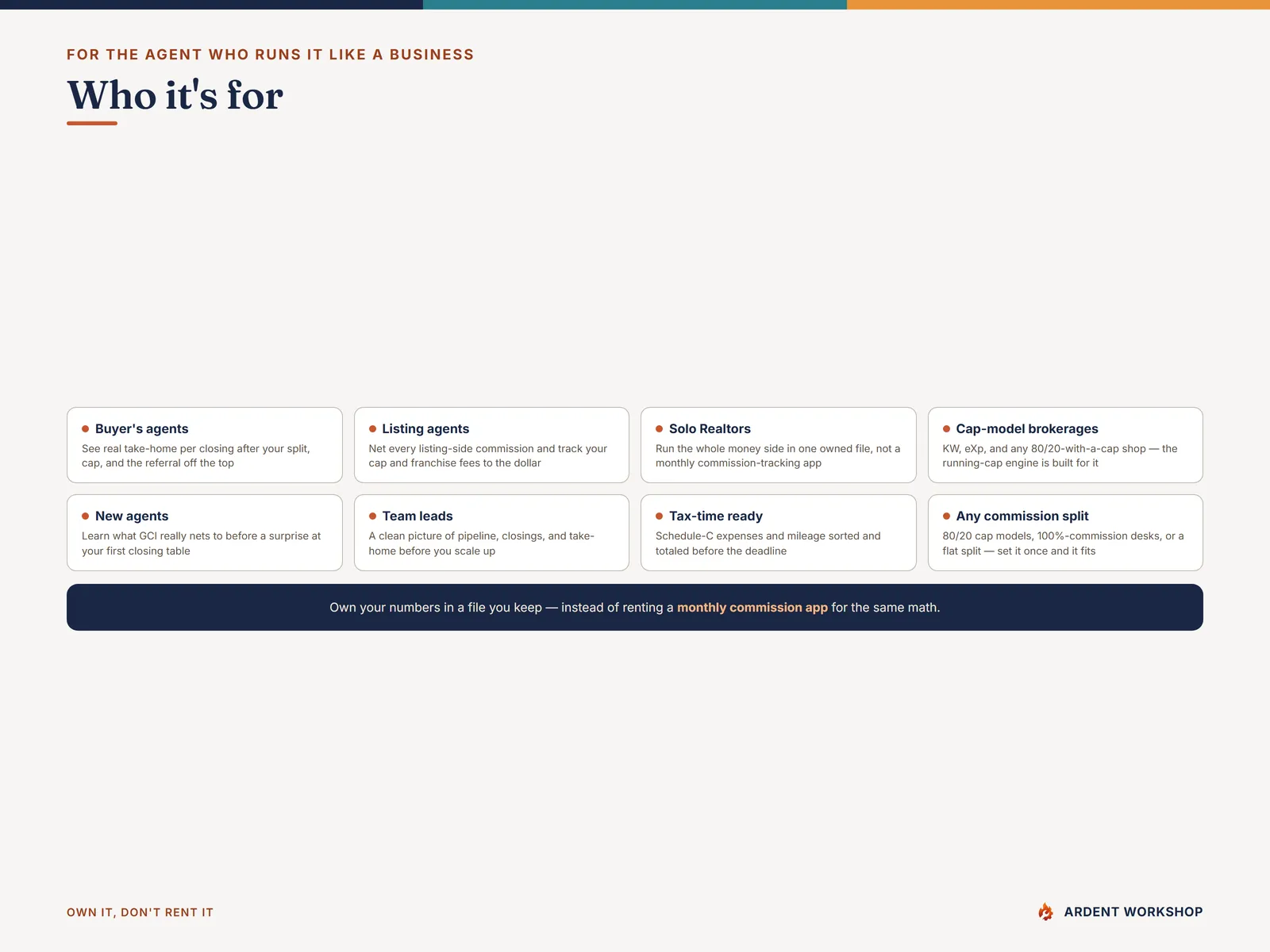 Real-Estate Agent Deal & Commission Tracker — for buyer's agents, listing agents, and solo Realtors who run it like a business