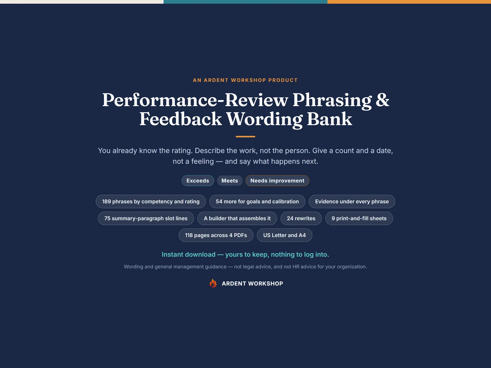 Performance-Review Phrasing and Feedback Wording Bank — 243 phrases, each with the evidence it needs, and a builder that writes the paragraph