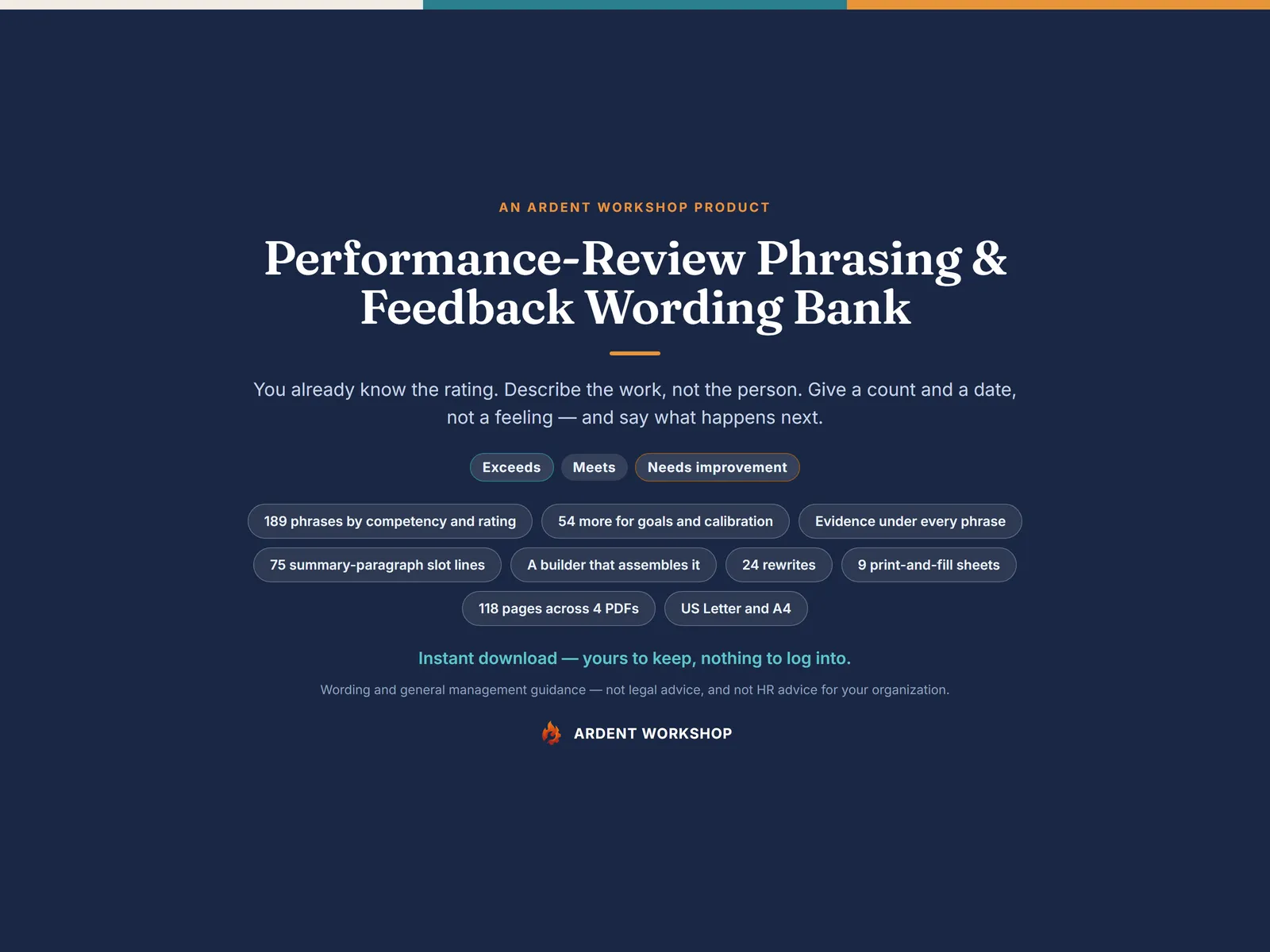 Performance-Review Phrasing and Feedback Wording Bank — 243 phrases, each with the evidence it needs, and a builder that writes the paragraph