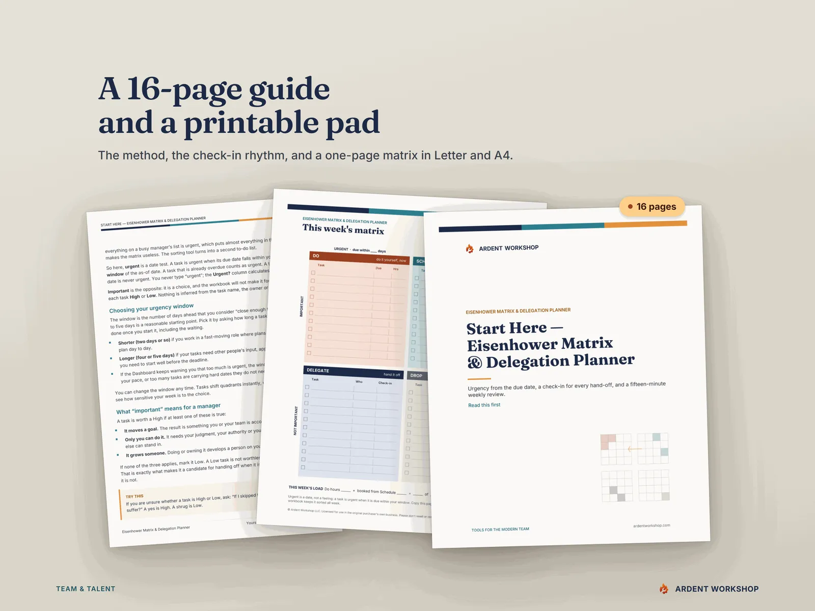 The 16-page Start Here guide and the one-page printable matrix pad