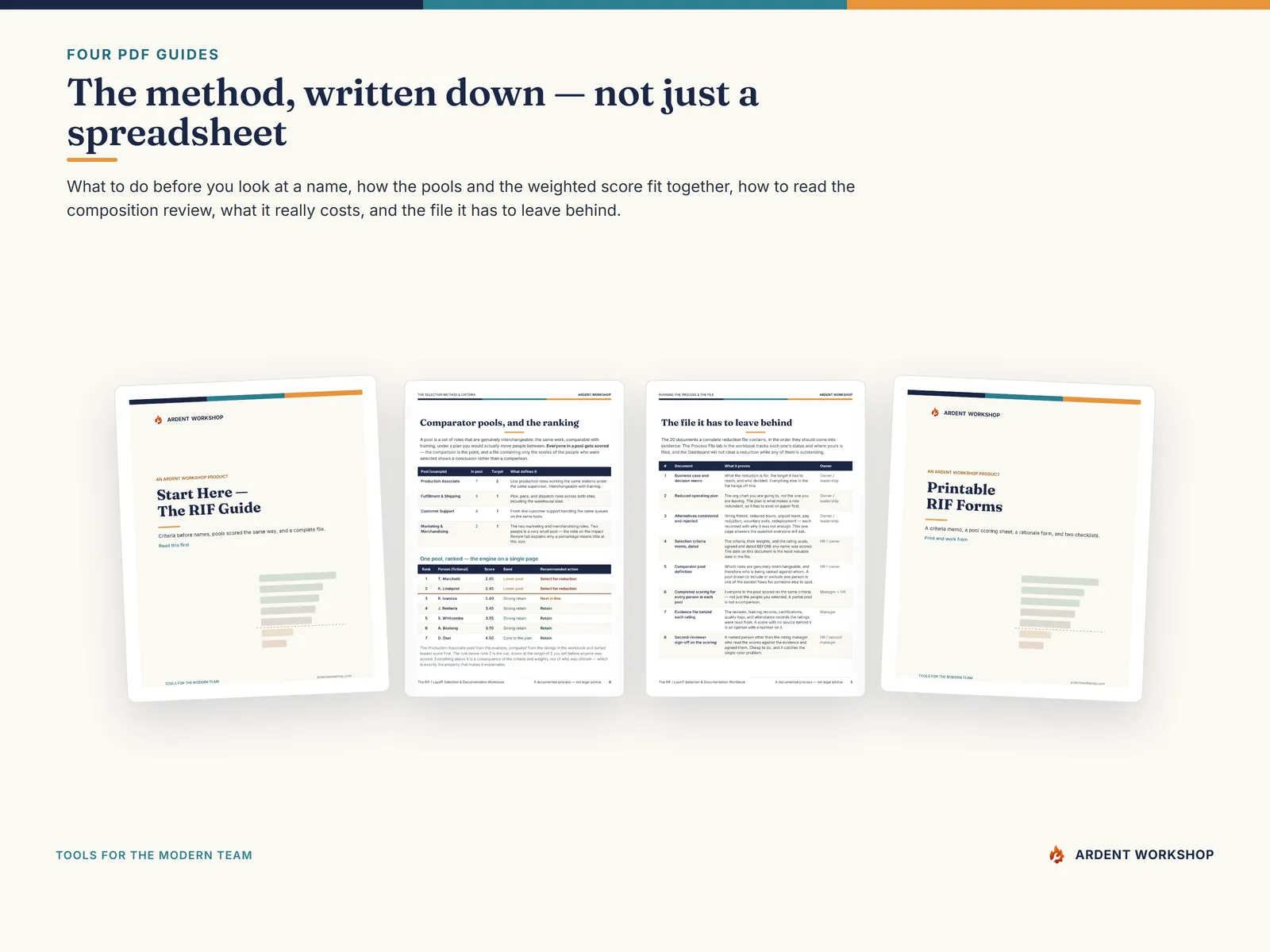 Four PDF guides on the selection method, the criteria, the process and the file