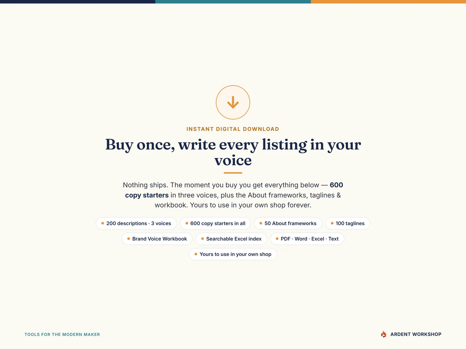 Maker's Product Description & Brand Voice Copy Bank — Instant download