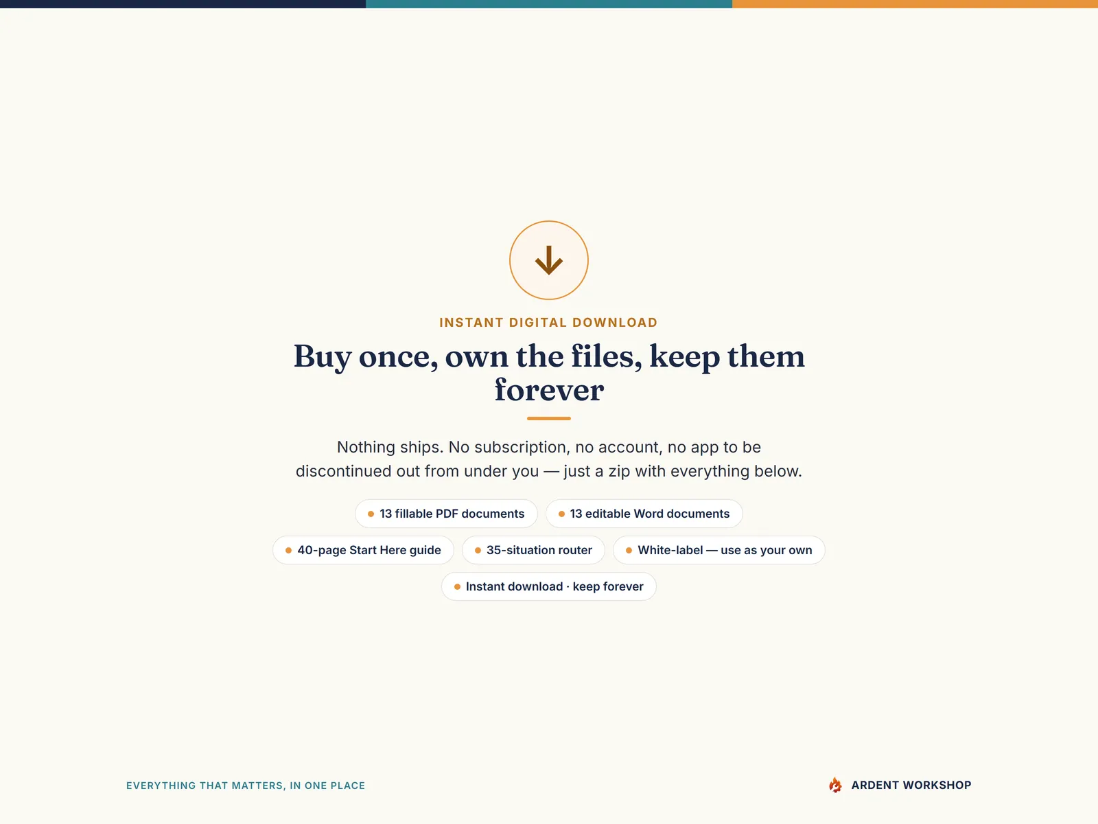Instant download — buy once, own the files, no subscription and no account