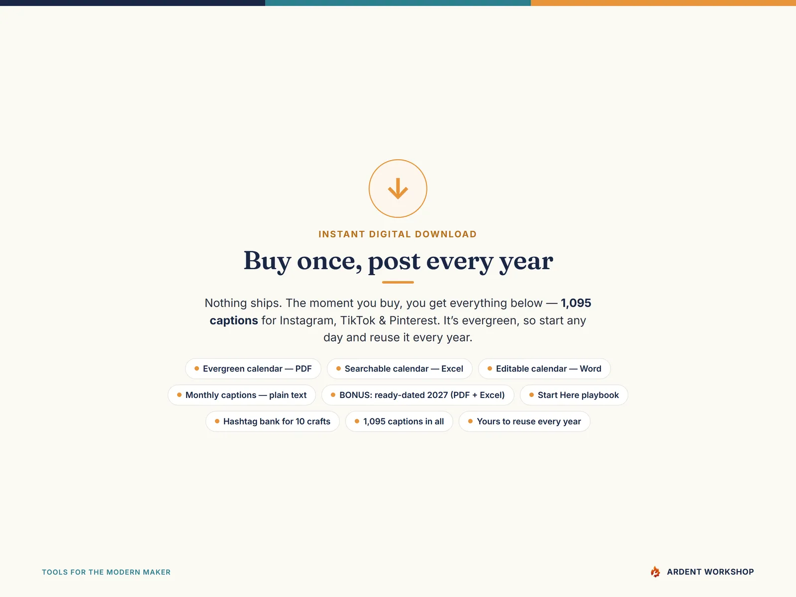Maker's 365-day Social Media Caption Calendar — Instant download