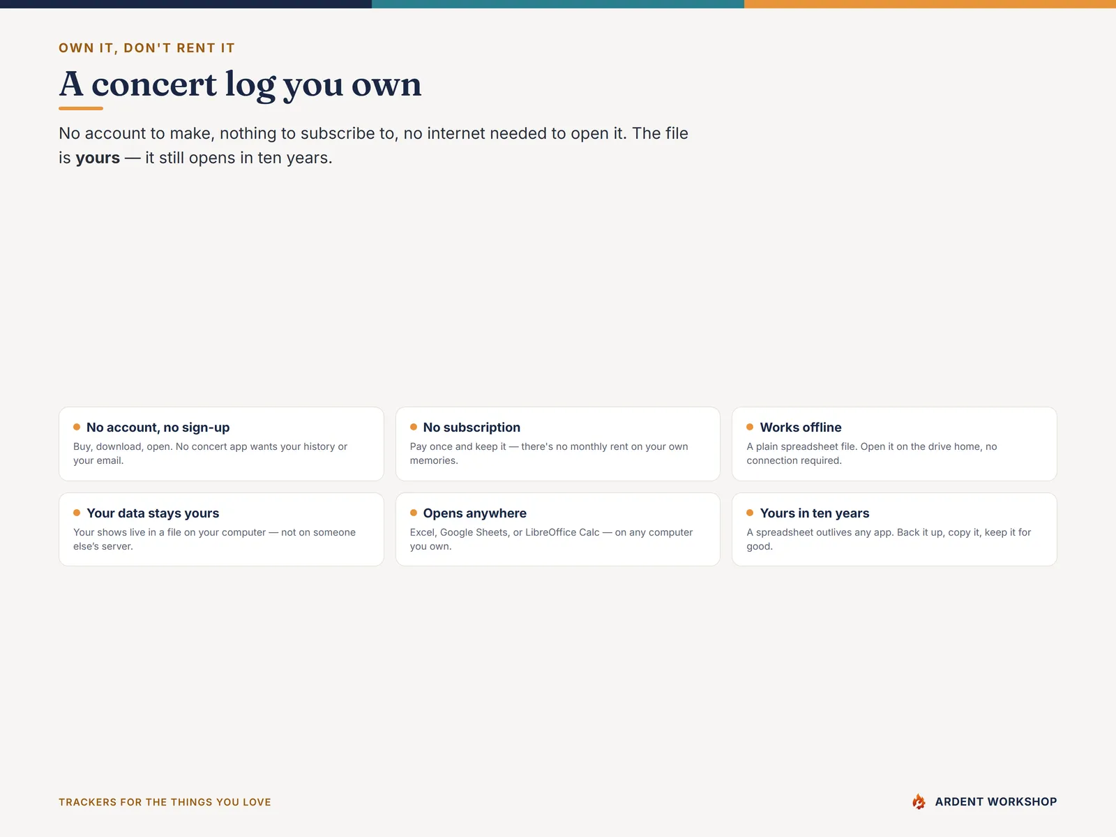 Concert & Live-Show Log — a concert log you own outright, no account or subscription