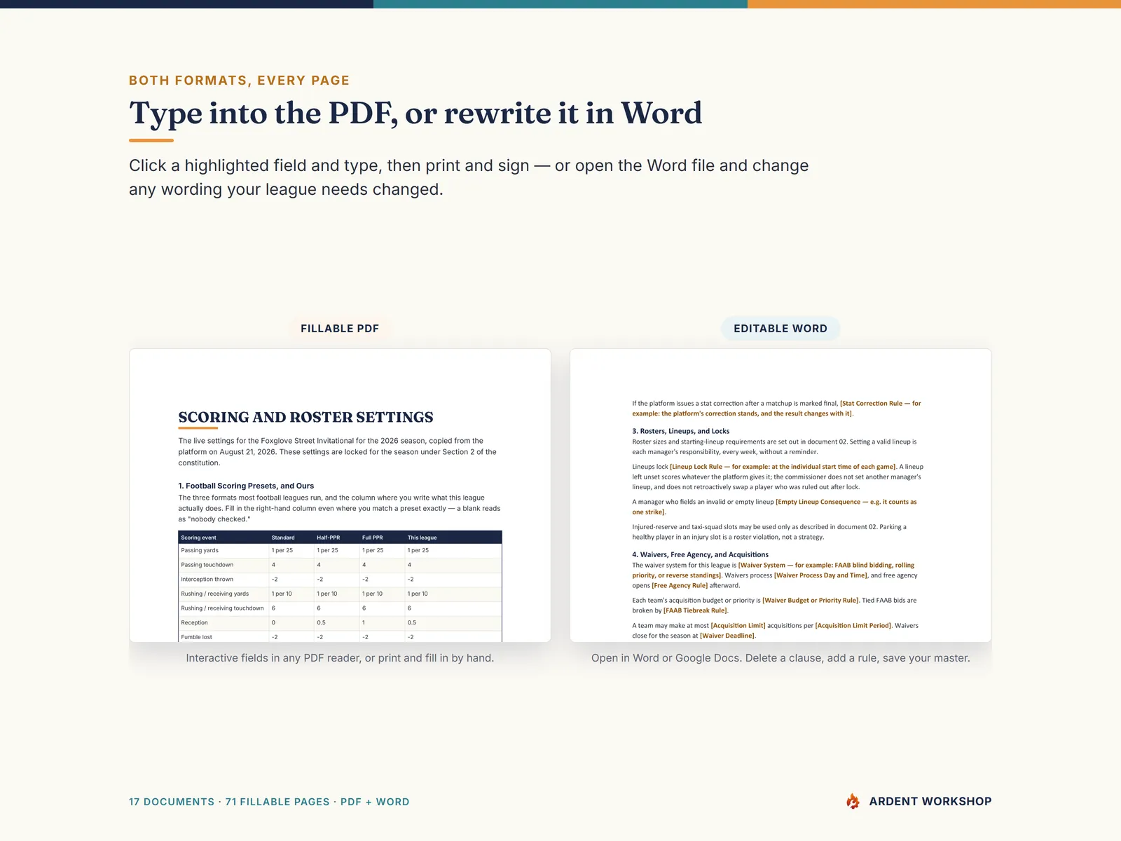 Every page ships as a fillable PDF and an editable Word document