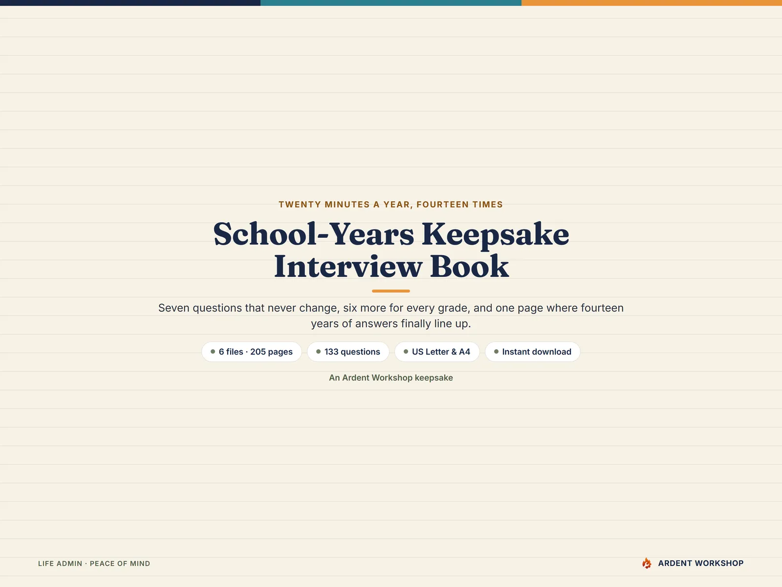 School-Years Keepsake Interview Book — six files, 205 pages, 133 questions, US Letter and A4