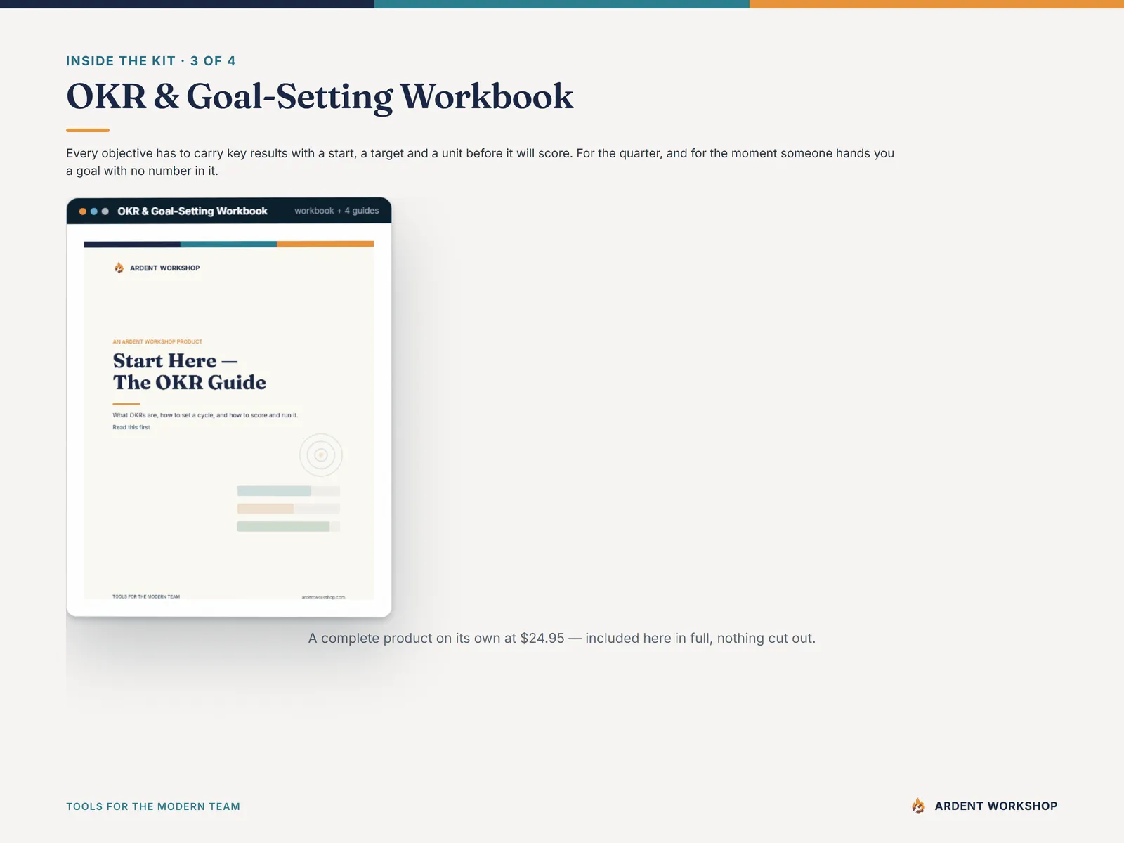 Inside the OKR & Goal-Setting Workbook, a complete product included in full at $24.95