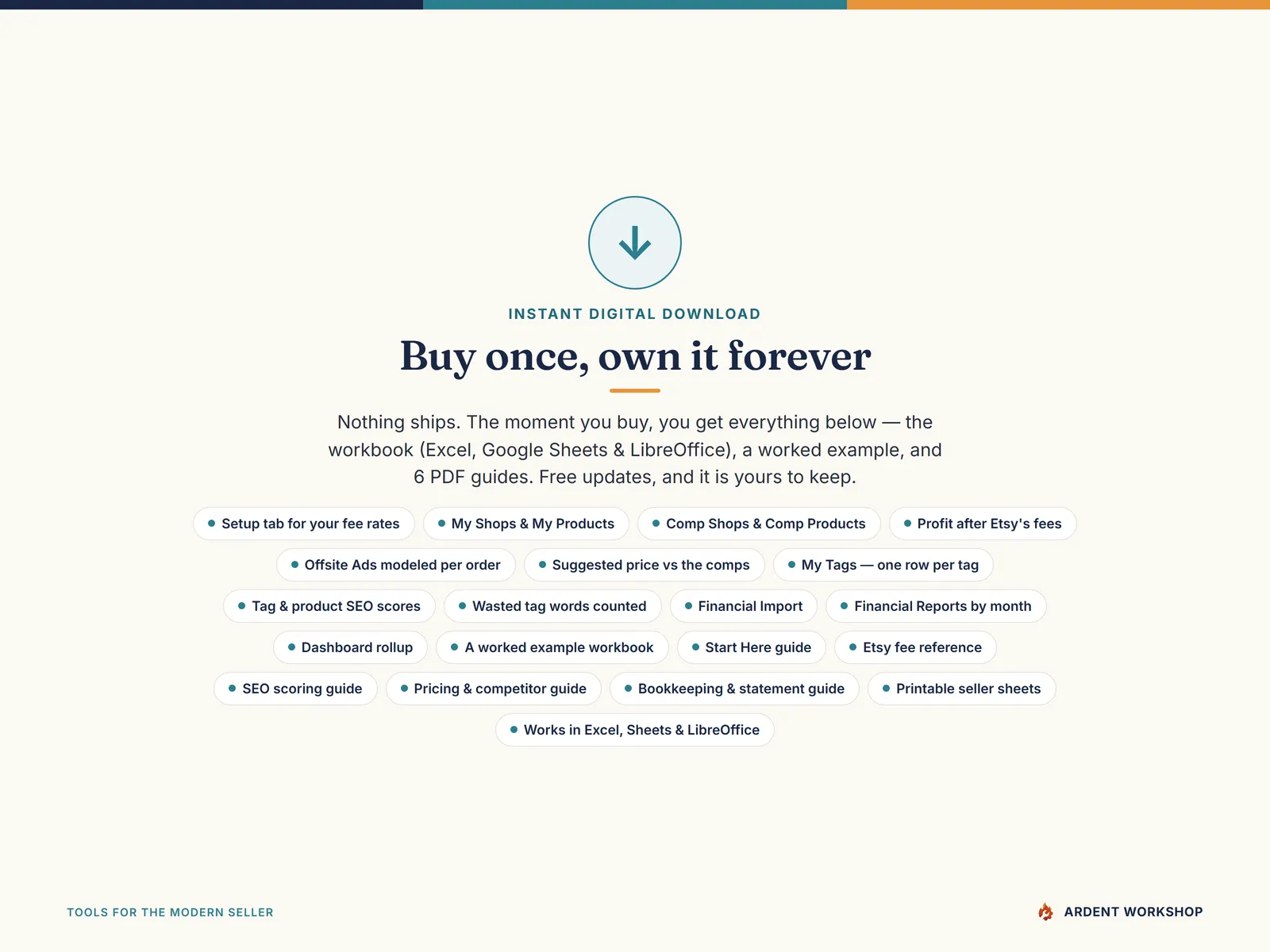 Etsy Seller Toolkit — an instant download you own: visible formulas, no subscription, free updates