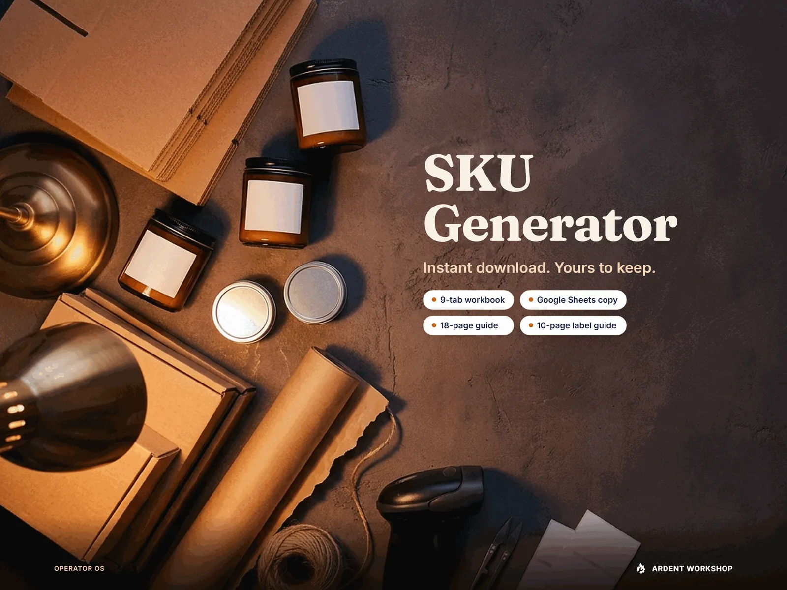 SKU Generator - 9-tab workbook, Google Sheets copy, 18-page guide and 10-page label guide, instant download