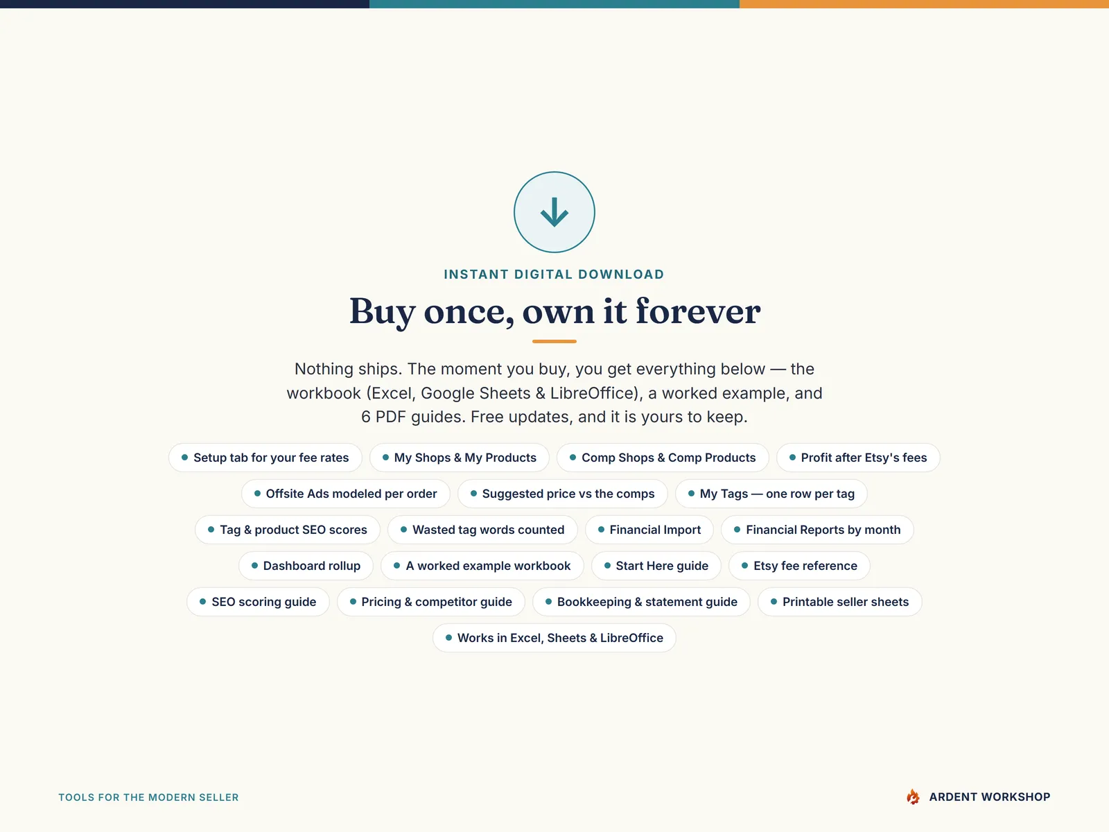 Etsy Seller Toolkit — an instant download you own: visible formulas, no subscription, free updates