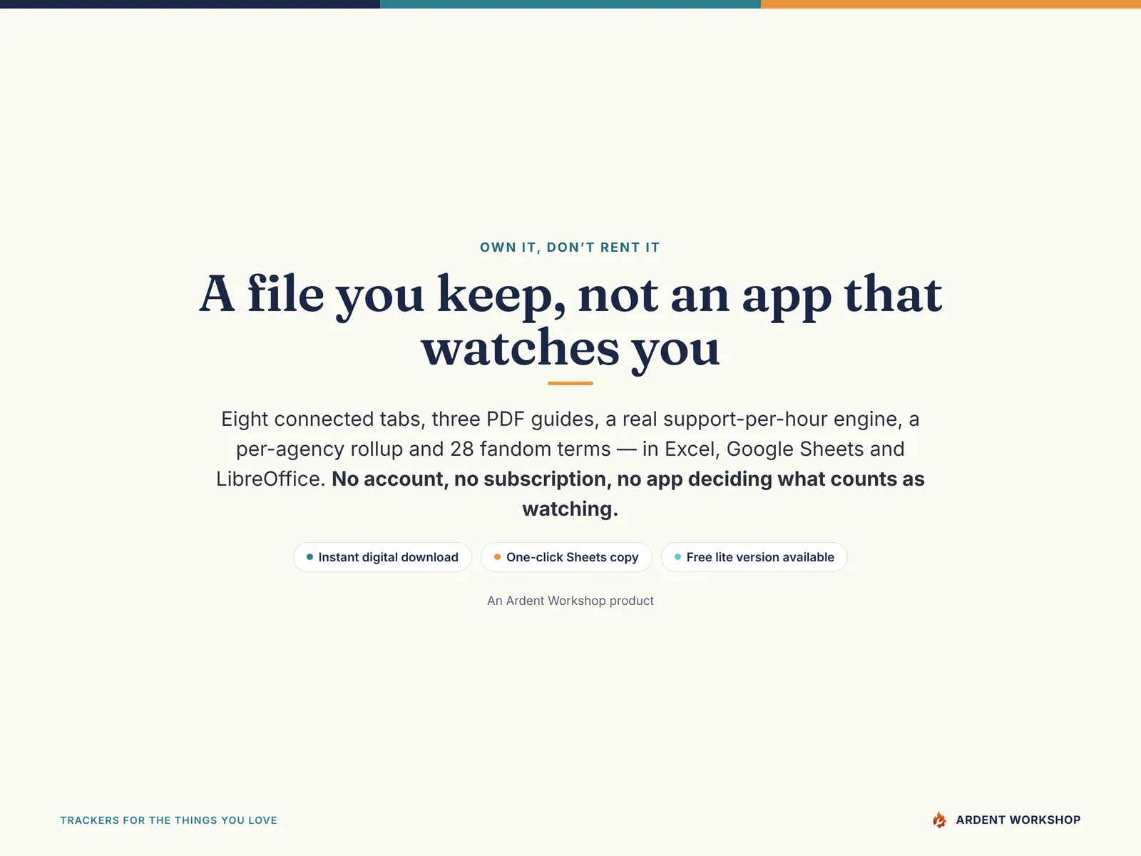 Own it, don't rent it — an eight-tab VTuber tracker in Excel, Google Sheets and LibreOffice with no account and no subscription
