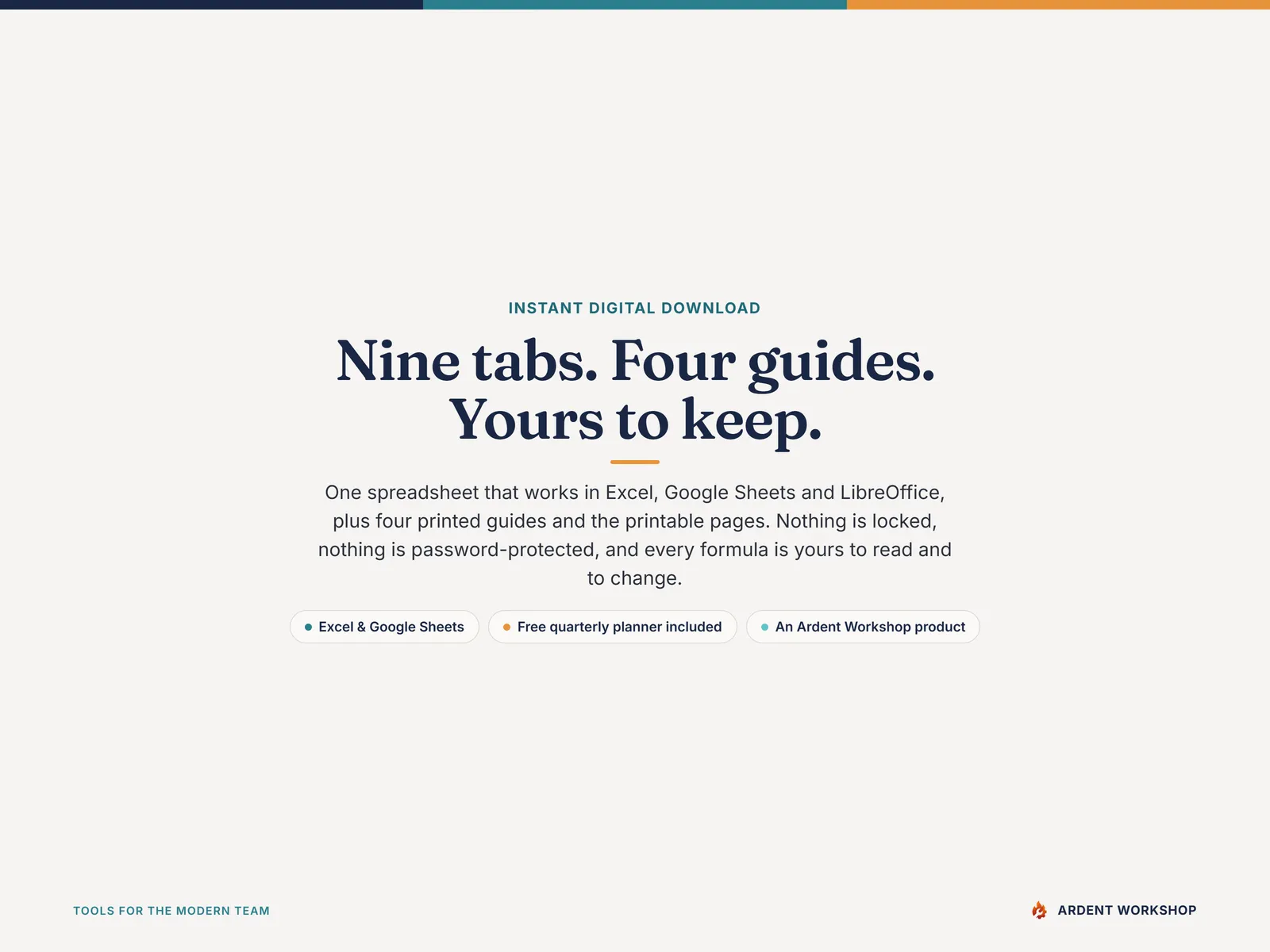 Instant digital download — a nine-tab workbook plus four PDF guides