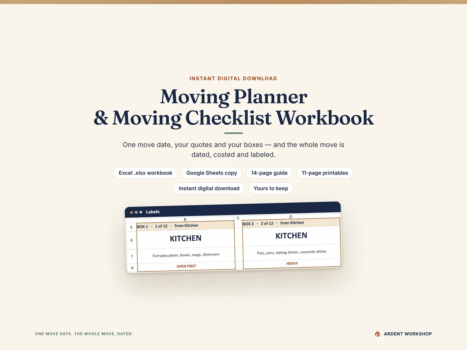 Instant digital download - the .xlsx workbook, the Google Sheets copy, the 14-page guide and the 11-page printables