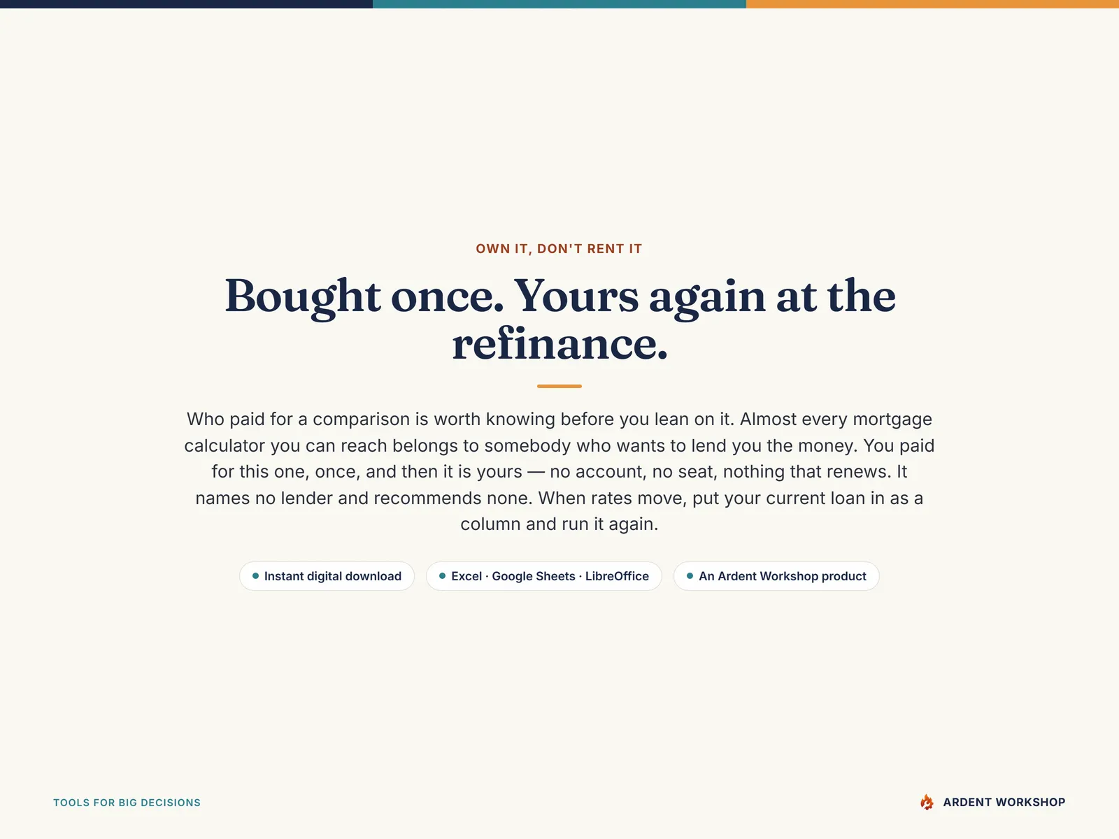 Bought once and yours again at the refinance - no account, nothing that renews, and it names no lender