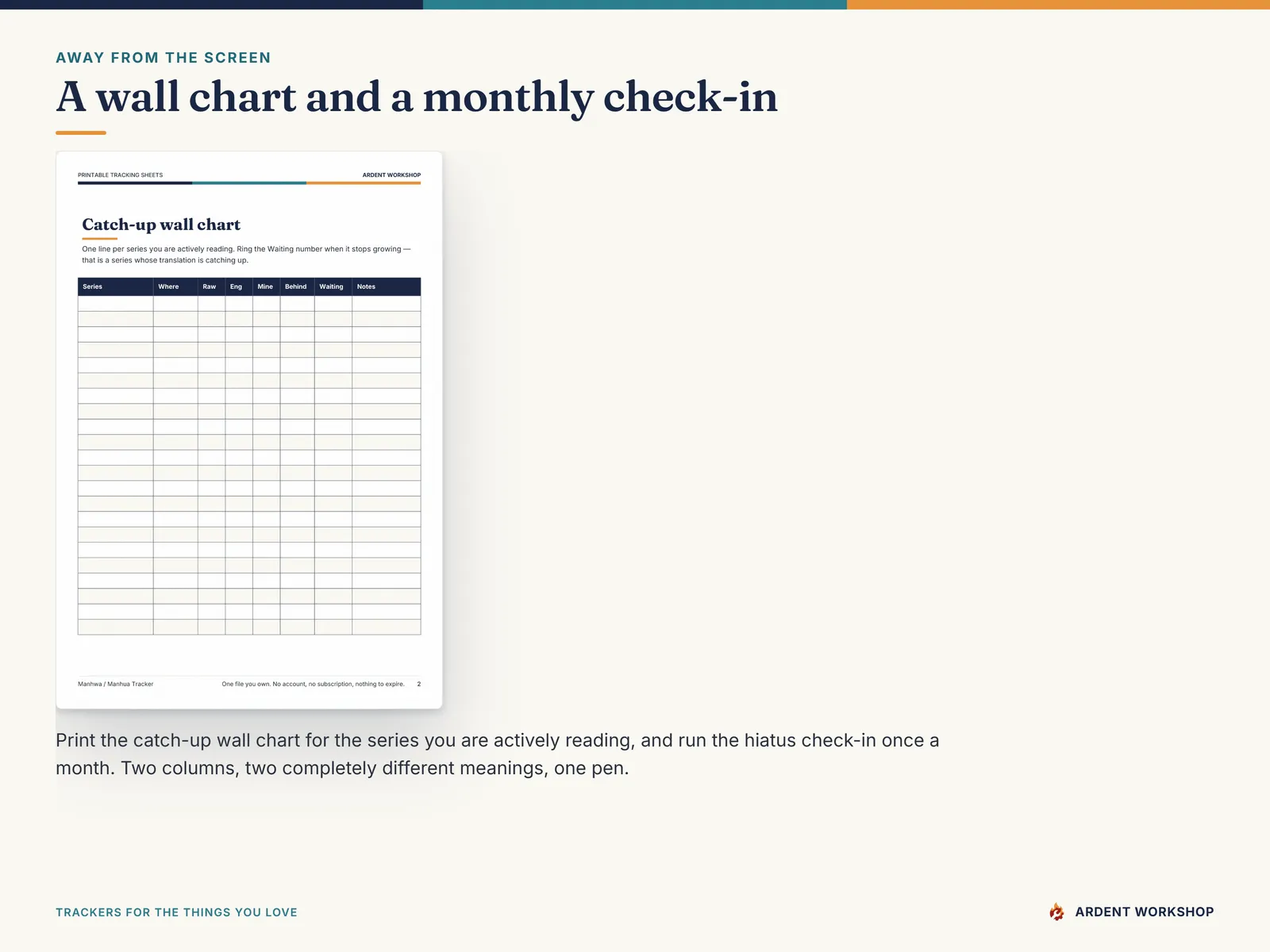 The printable catch-up wall chart for tracking manhwa chapters away from the screen