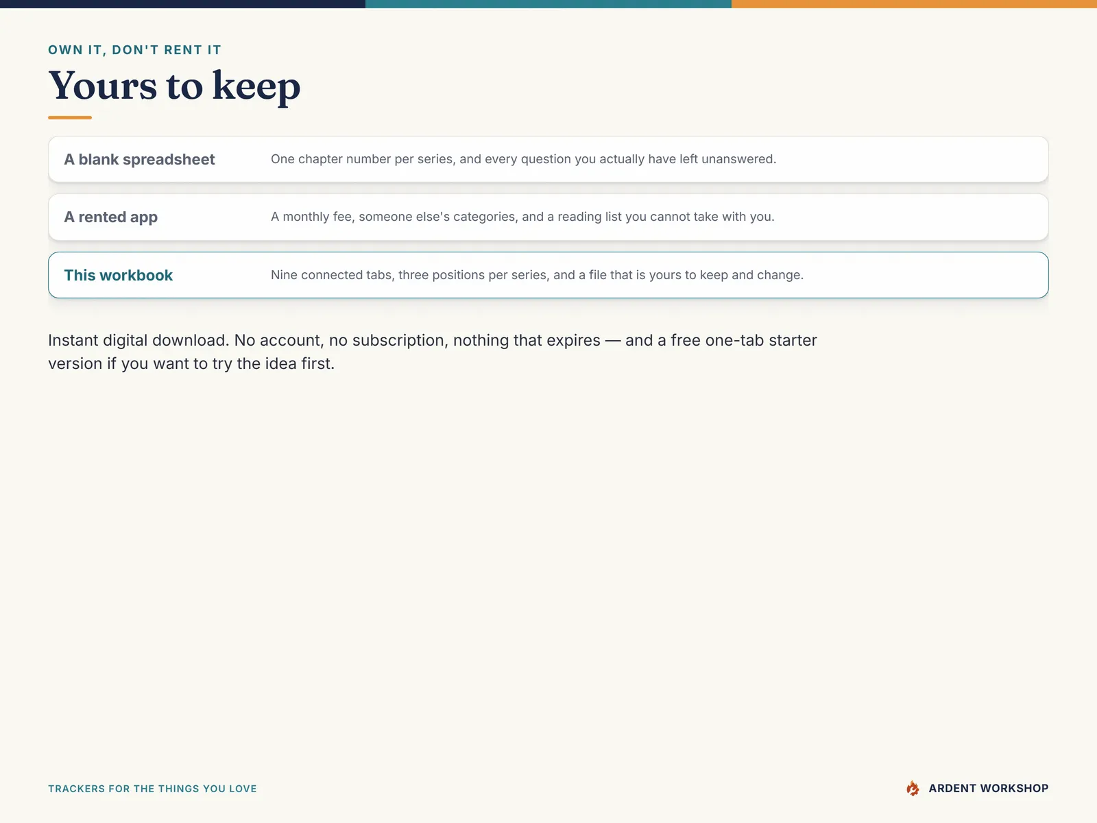 Own it, don't rent it — a manhwa tracker you keep, with no account and no subscription