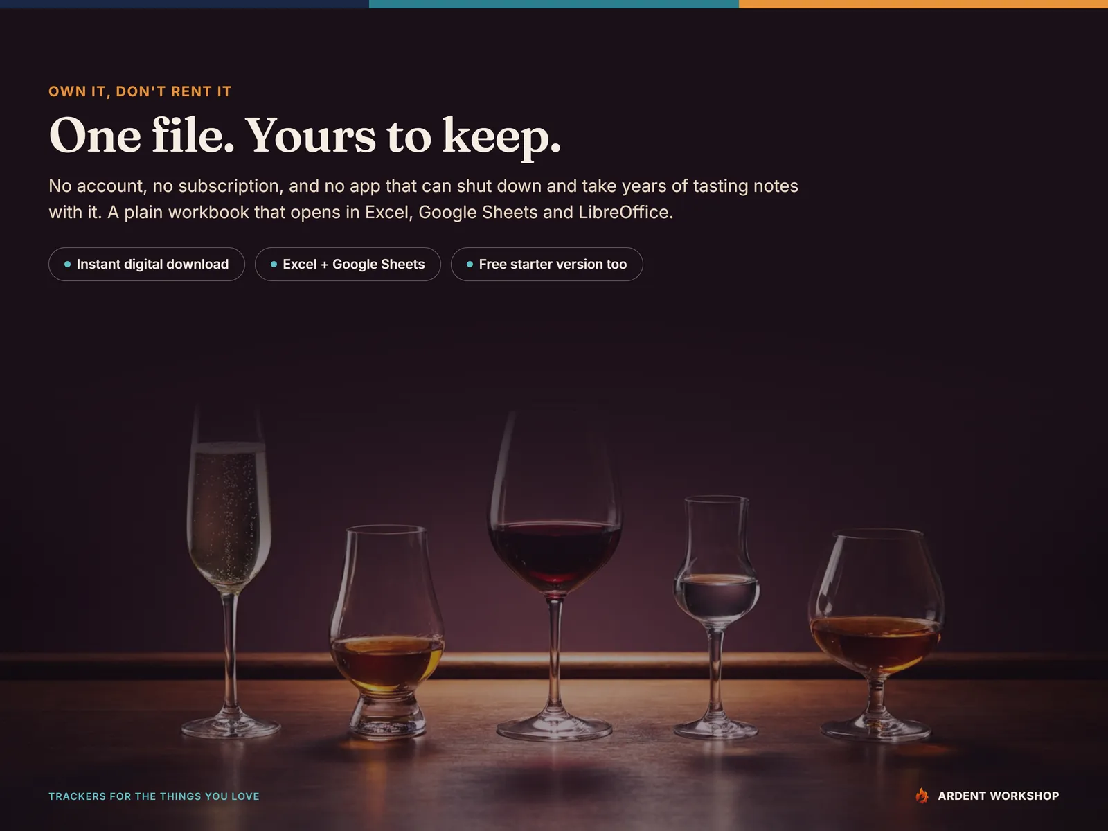 The tasting journal workbook — one file, yours to keep: instant digital download, Excel + Google Sheets, and a free starter version too