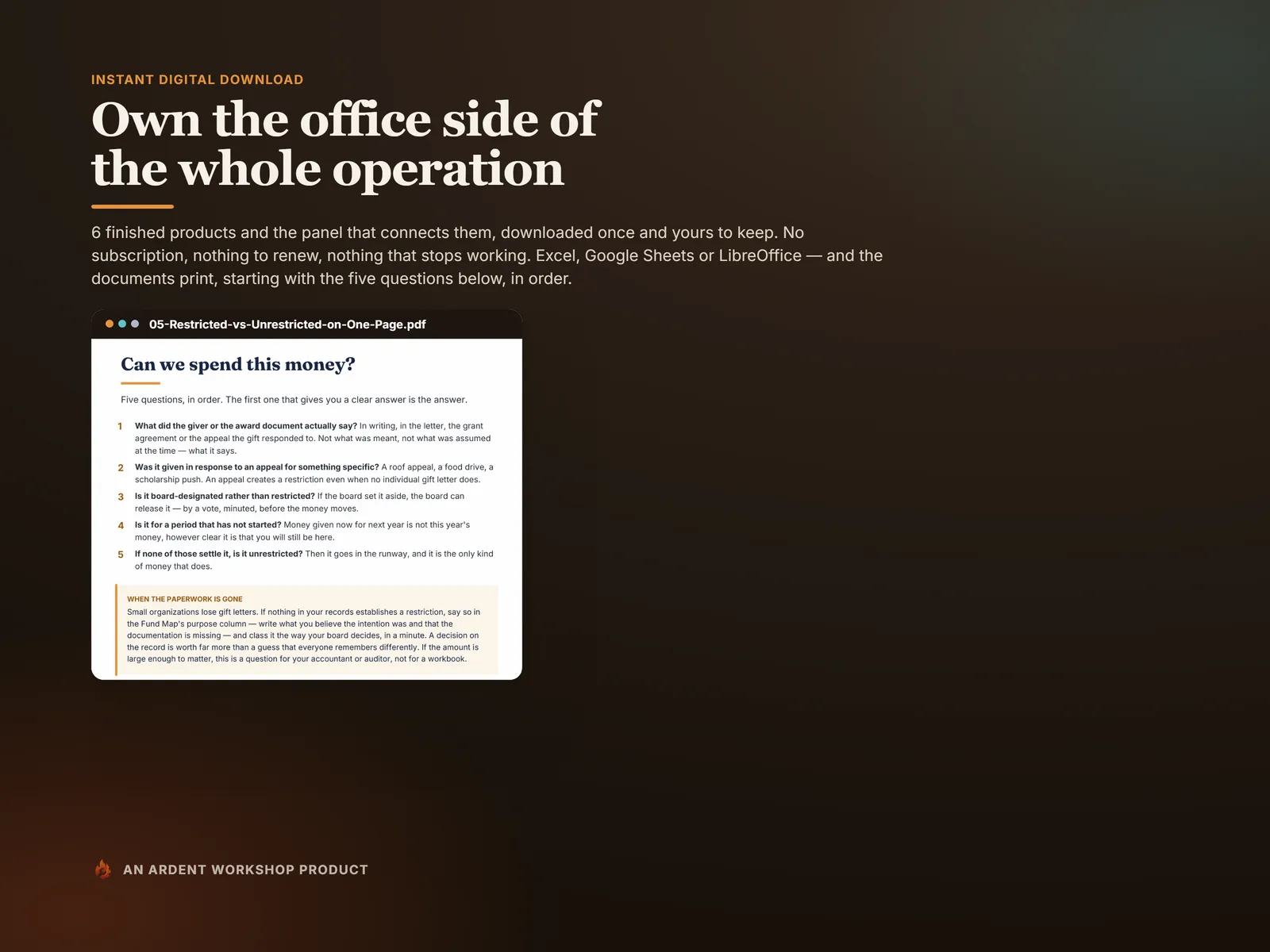 The one-page restricted versus unrestricted money guide, an instant digital download