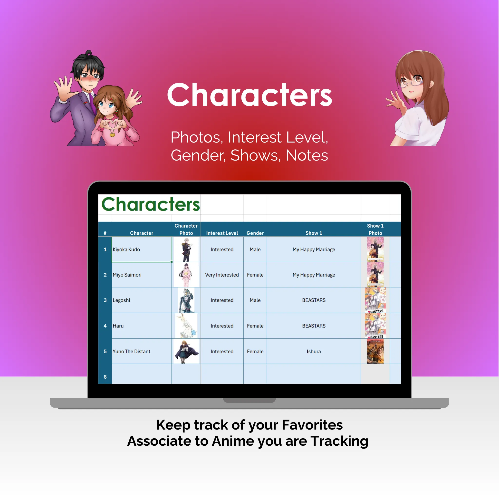 Anime Tracker - Excel - Characters