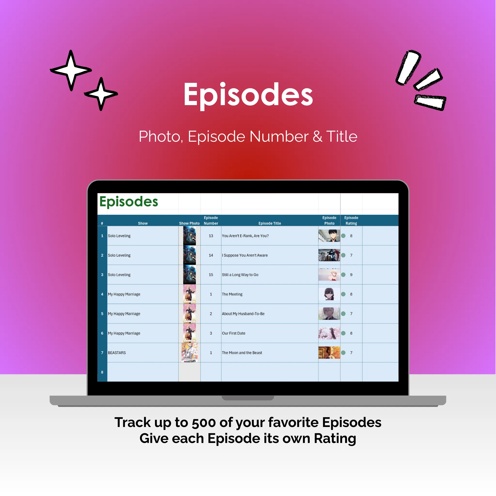 Anime Tracker - Excel - Episodes