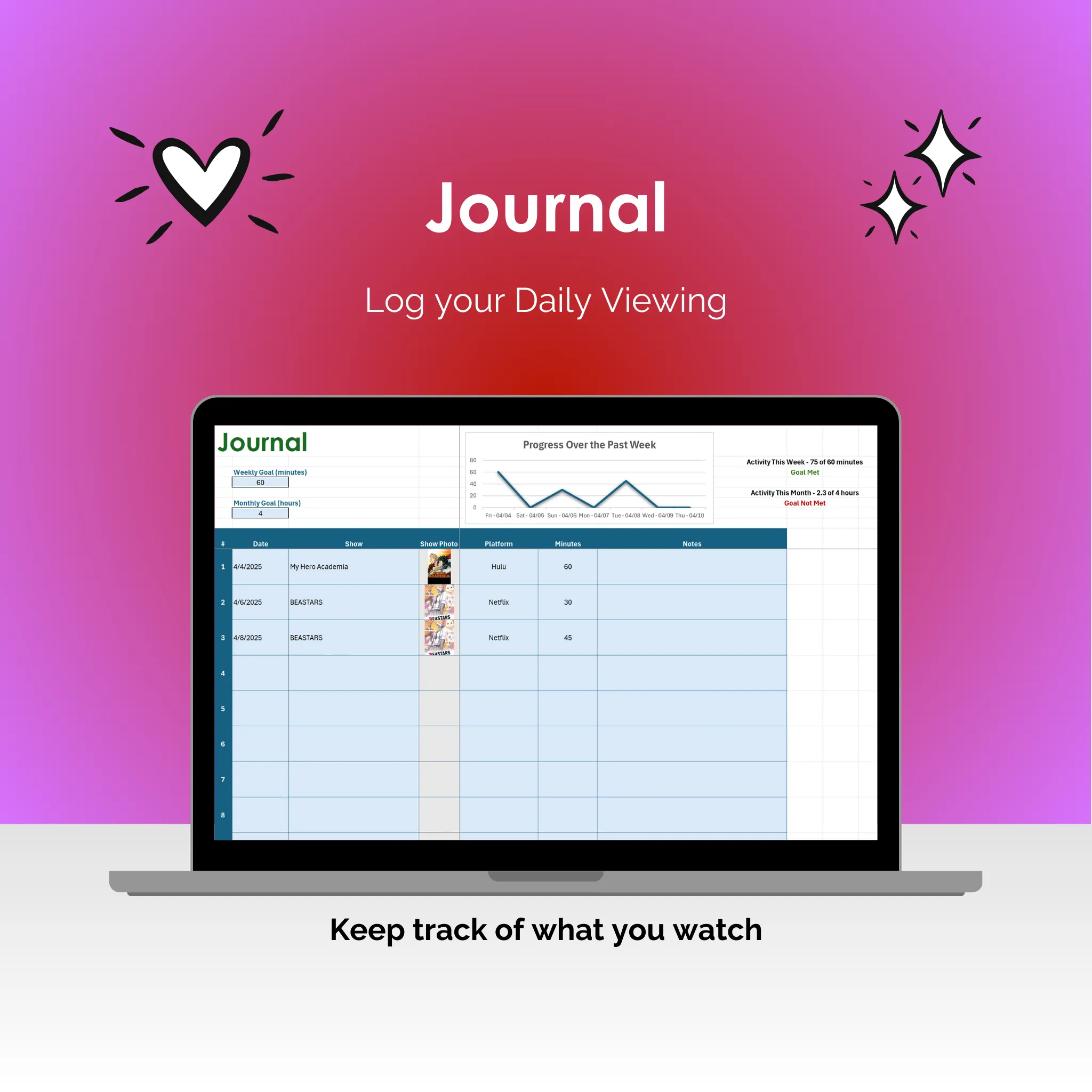 Anime Tracker - Excel - Journal 