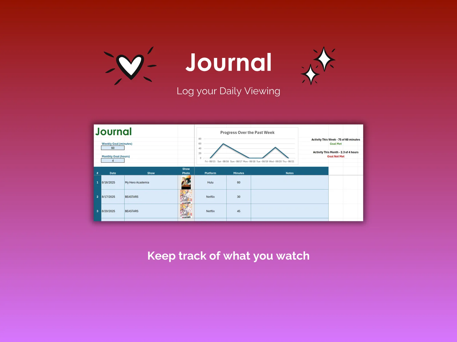Anime Tracker - Excel - Journal 