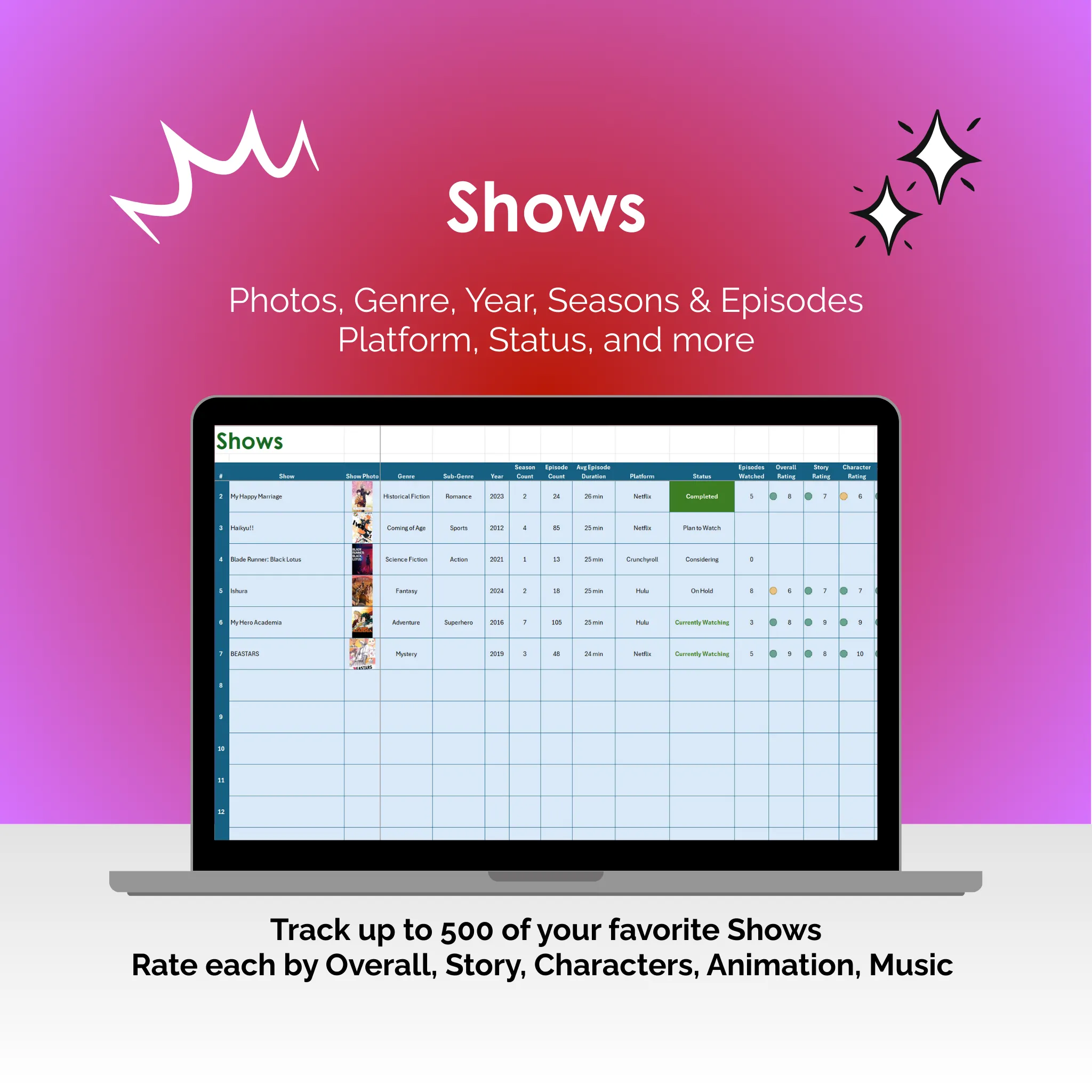 Anime Tracker - Excel - Shows