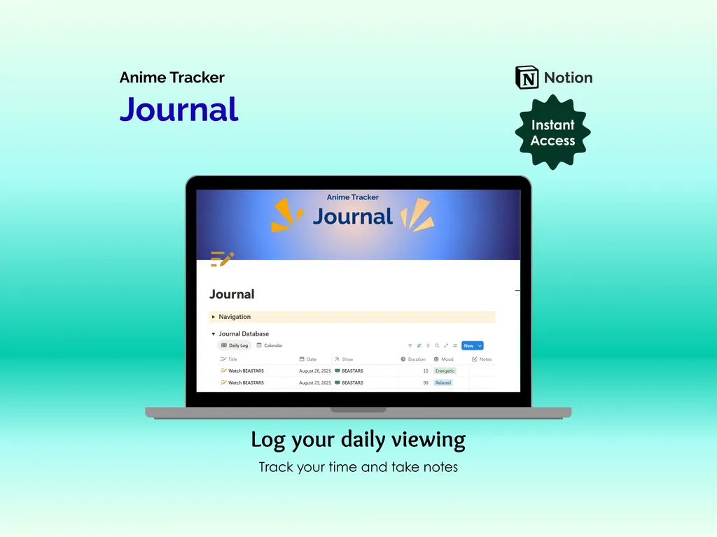 Anime Tracker - Notion - Journal 