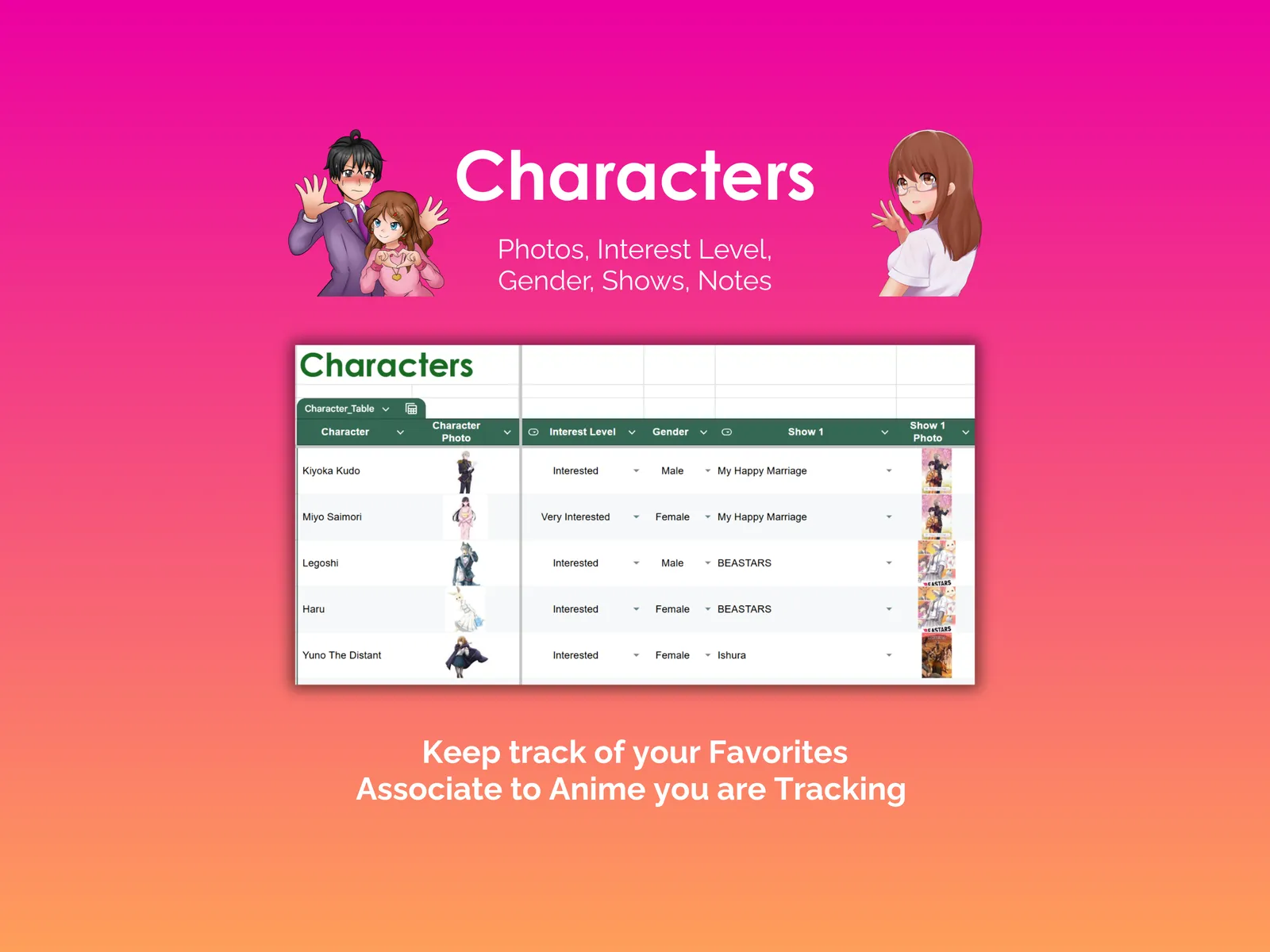 Anime Tracker - Sheets - Characters
