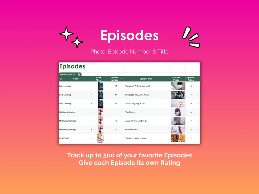 Anime Tracker - Sheets - Episodes
