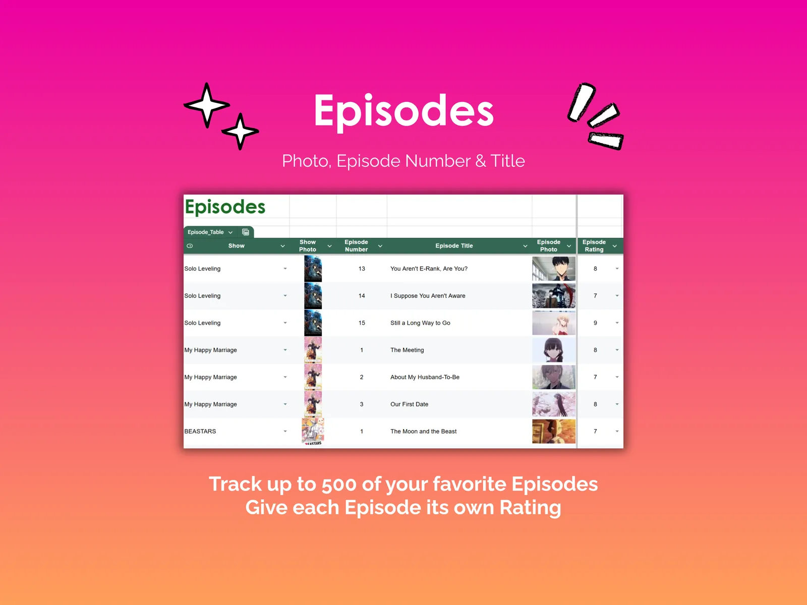 Anime Tracker - Sheets - Episodes