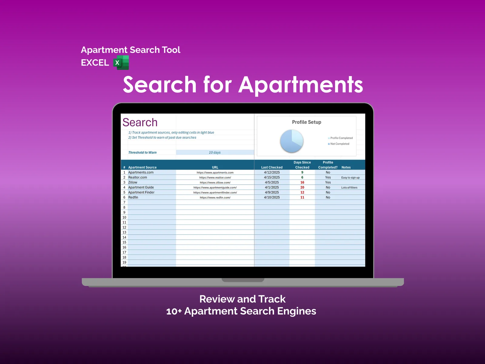 Apartment Search Tool - Excel - Search