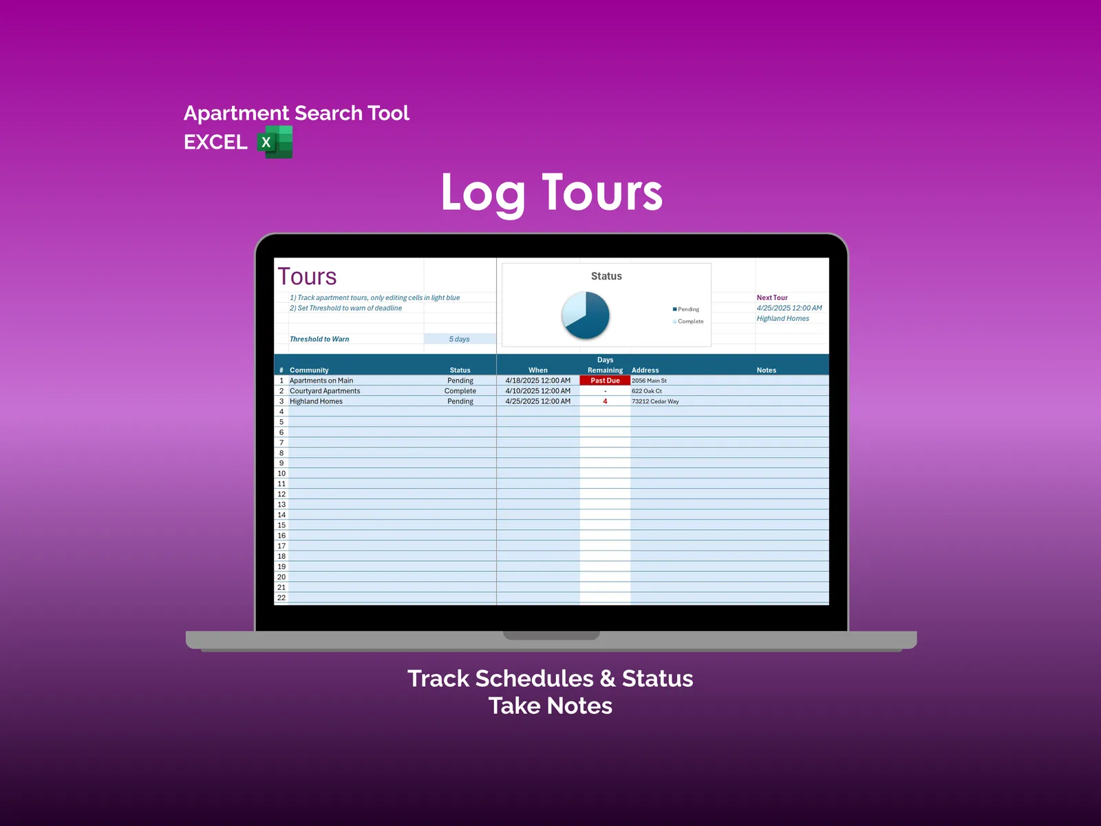 Apartment Search Tool - Excel - Tours