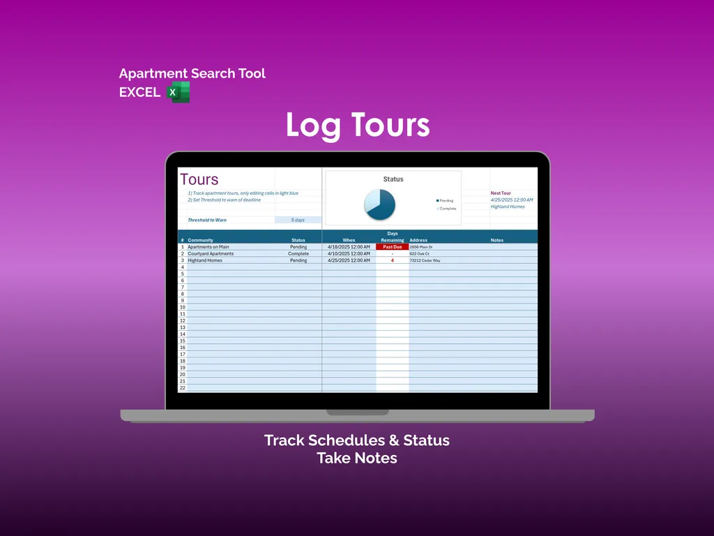 Apartment Search Tool - Excel - Tours