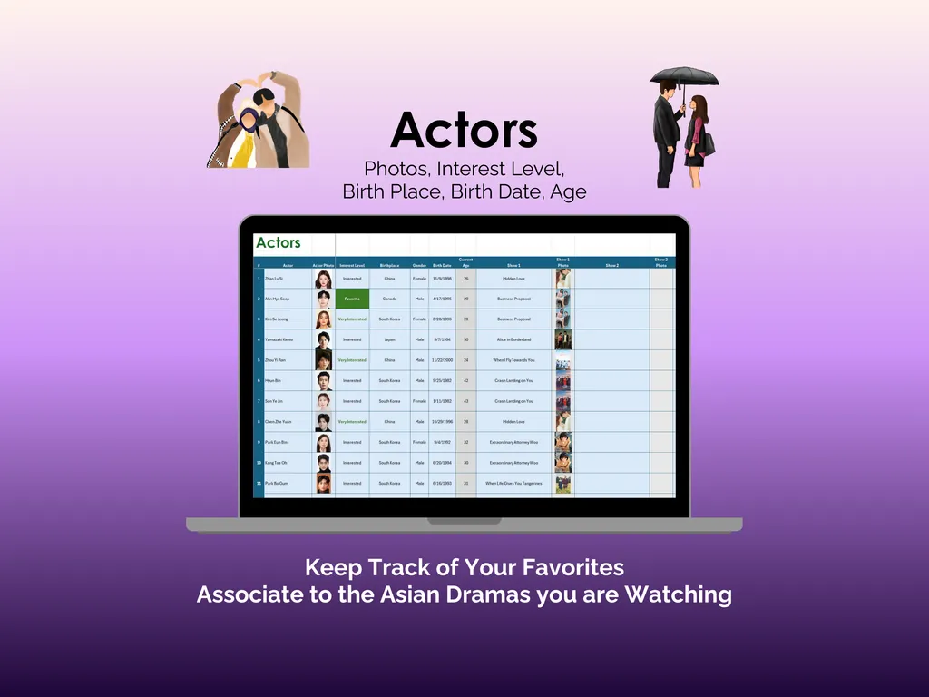 Asian Drama Tracker - Excel - Actors