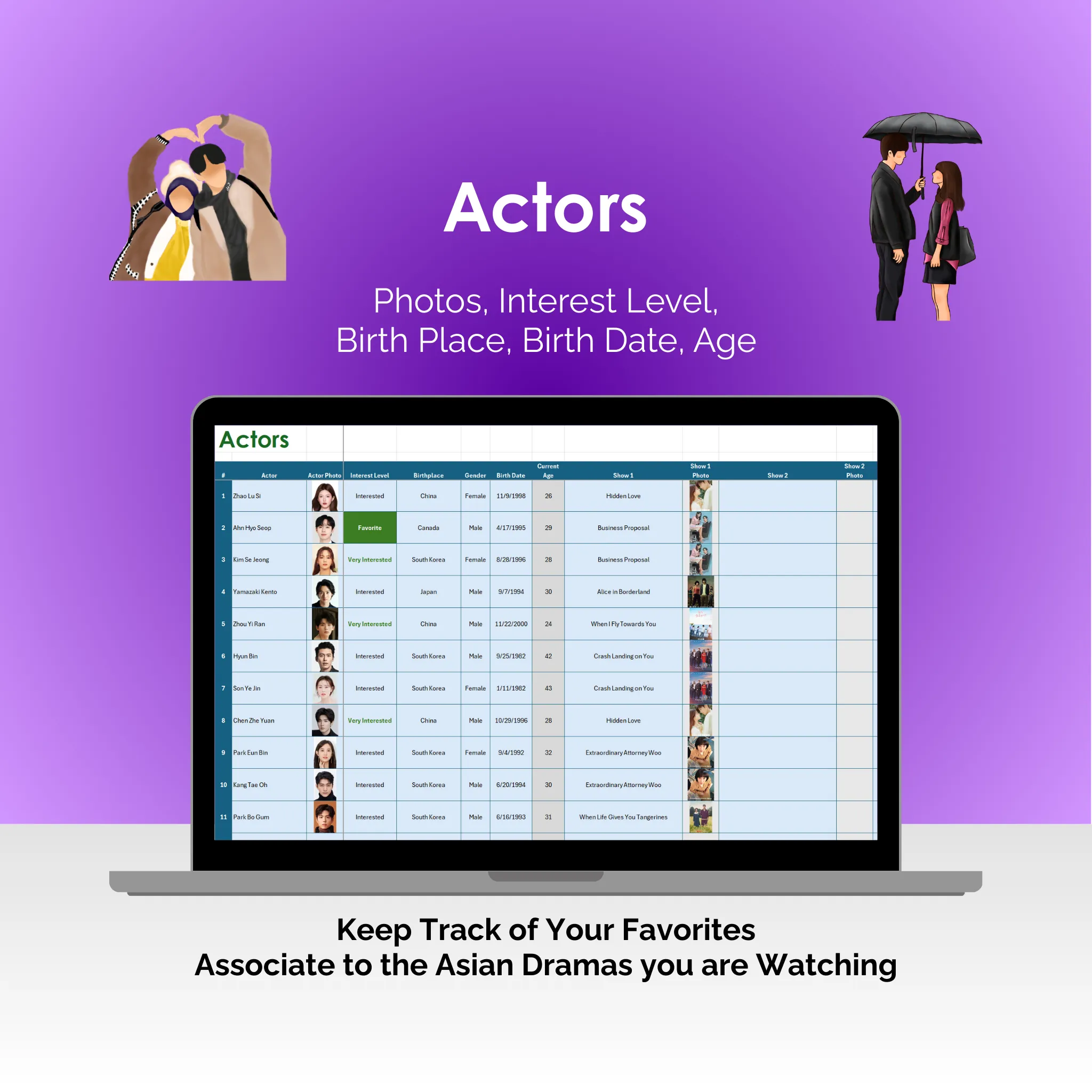 Asian Drama Tracker - Excel - Actors