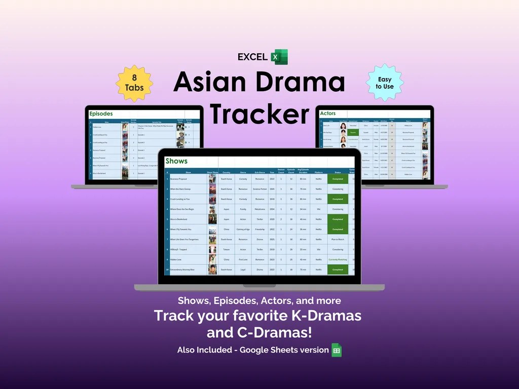 Asian Drama Tracker - Excel - Made Just for Asian Dramas